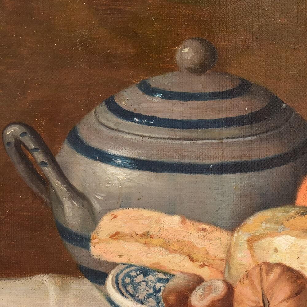 Still Life Oil Painting, Still Life With Fruit And Cheese, Oil On Canvas, Antique Painting, XIX Century. photo vinterior
