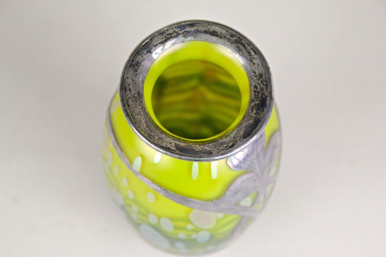 Loetz Witwe Glass Vase "Cytisus Yellow" With Silver Overlay, Cz Circa 1902 photo buy