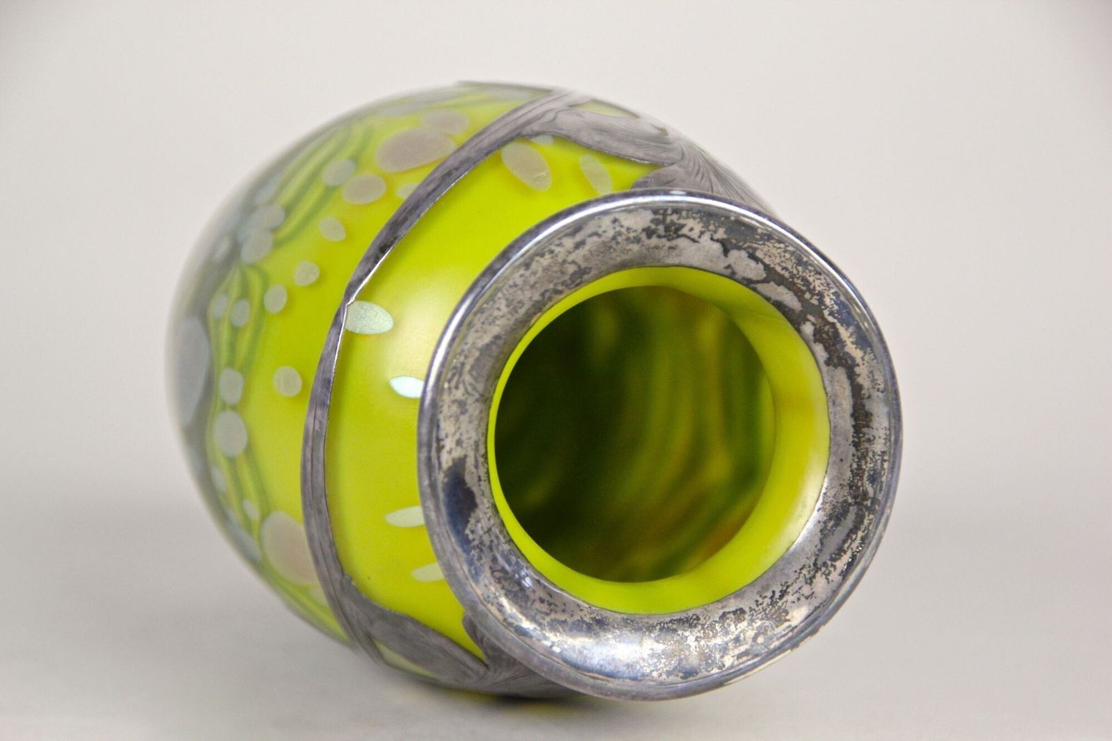 Loetz Witwe Glass Vase "Cytisus Yellow" With Silver Overlay, Cz Circa 1902 photo vintage