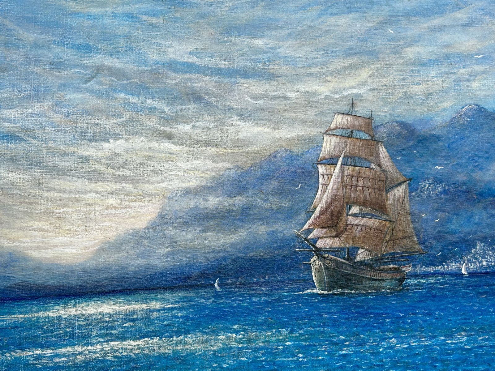 Mid Century's Oil On Canvas   'A Ship Called Romance', Signed By Artist photo vinterior