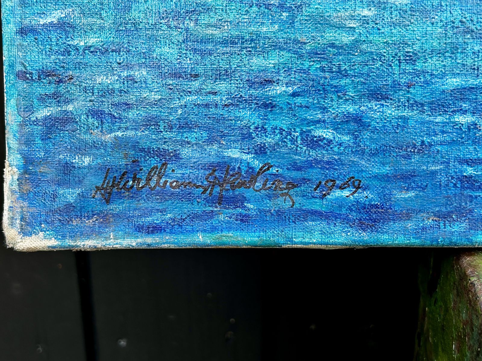 photo furniture Mid Century's Oil On Canvas   'A Ship Called Romance', Signed By Artist