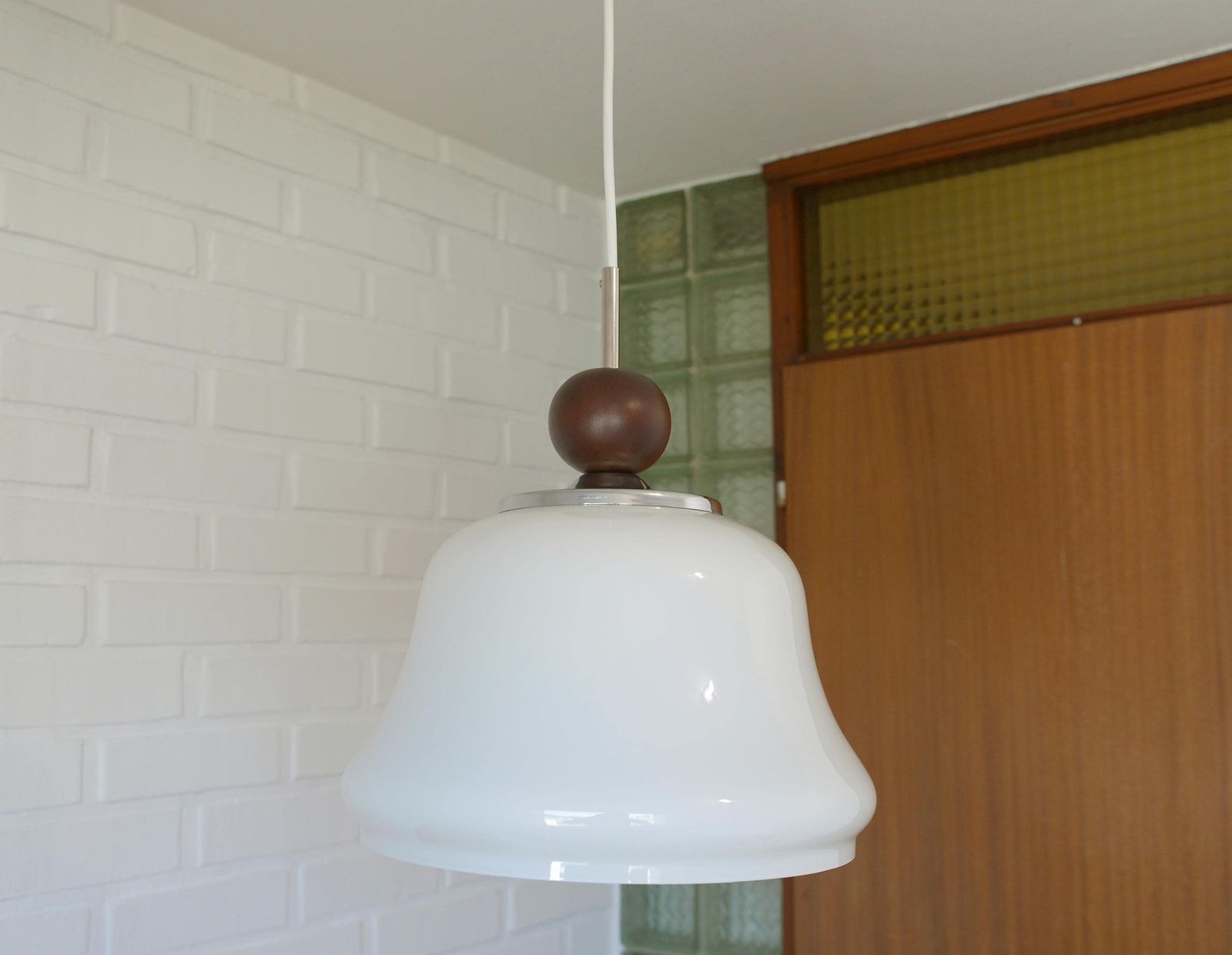1 Of 2 Vintage White Pendant Light / Mcm Hanging Lamps / Bell Shape Opaline Glass Light Fixture / Yugoslavia 1970 Lighting / Ceiling Light photo Lighting