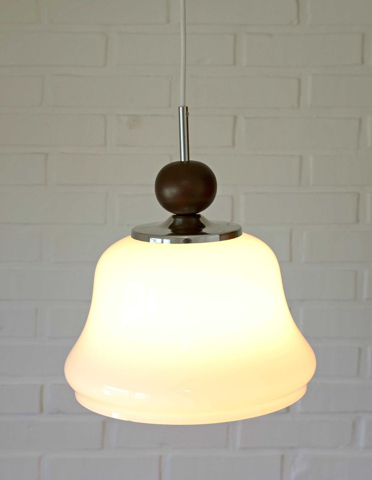 1 Of 2 Vintage White Pendant Light / Mcm Hanging Lamps / Bell Shape Opaline Glass Light Fixture / Yugoslavia 1970 Lighting / Ceiling Light photo 234.0