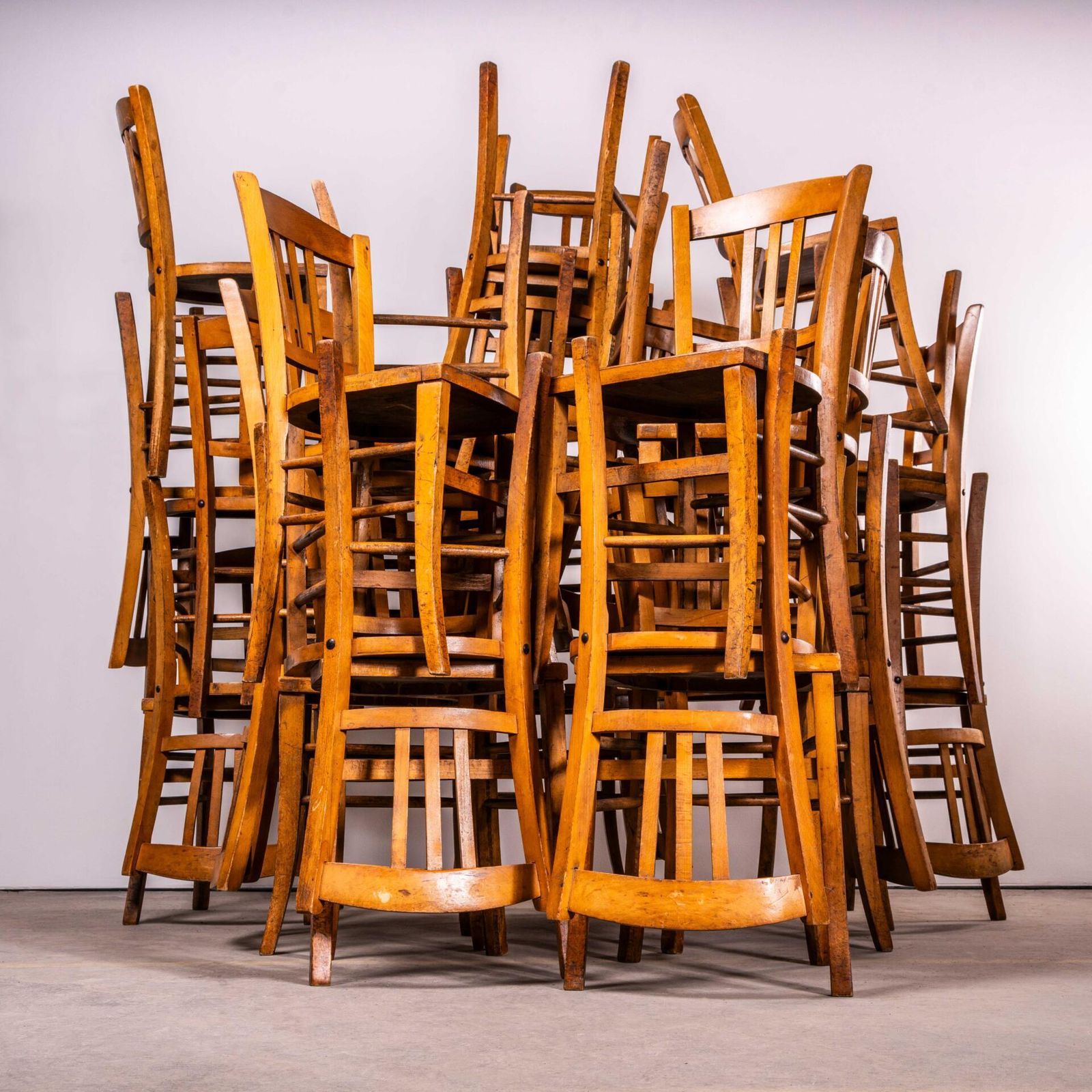 1950’s French Warm Oak Farmhouse Dining Chairs – Good Quantity Available