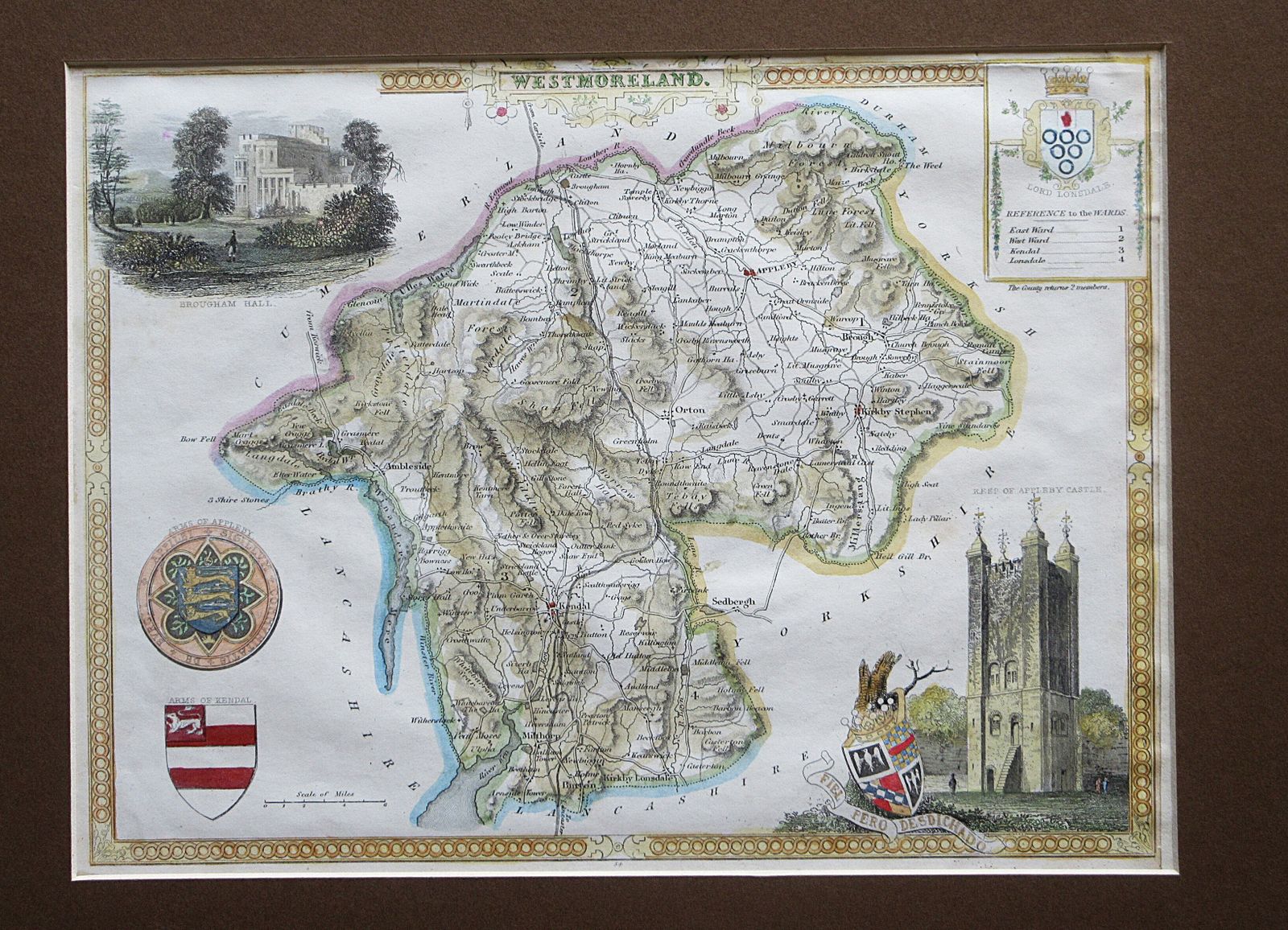 An Antique, Hand Coloured Map Of The Old English County Of Westmoreland By Thomas Moule, Published Circa 1848.