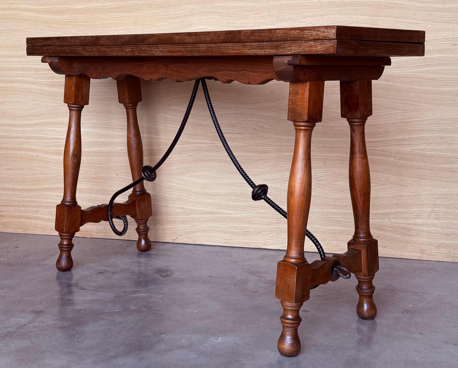 photo furniture 20th Century Spanish Console Fold Out Farm Table With Wood Stretcher