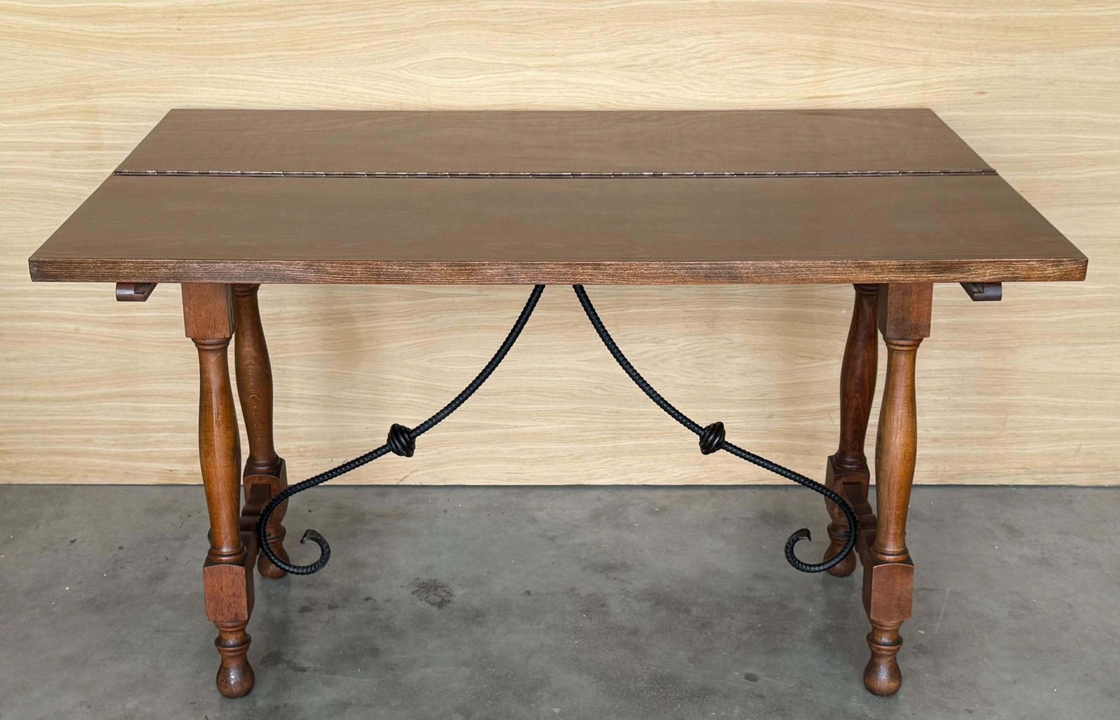 3361.0 20th Century Spanish Console Fold Out Farm Table With Wood Stretcher photo