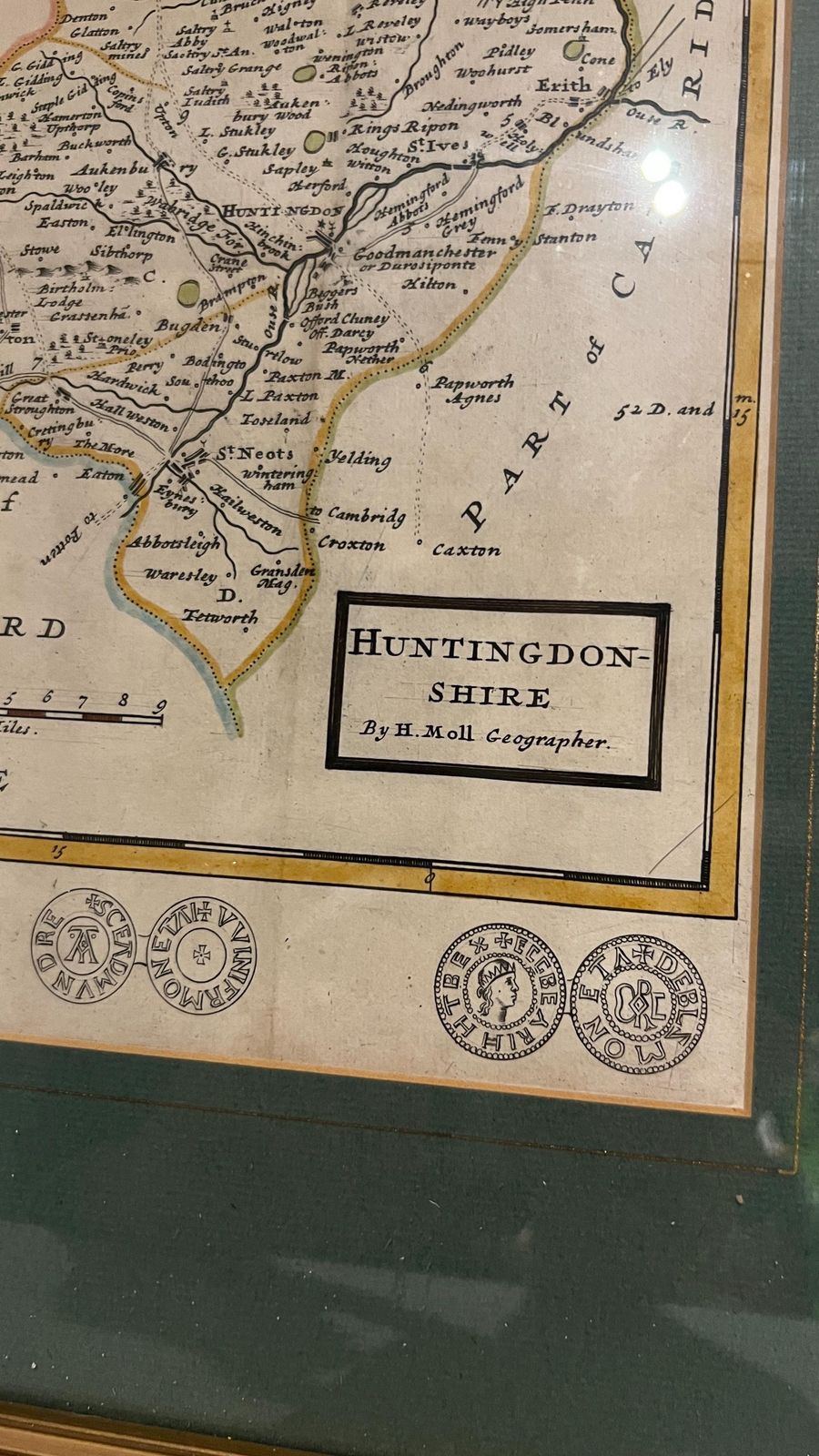 Framed 18th Century Map Of Huntingdonshire By Herman Moll – Antique English County Map photo 129.0