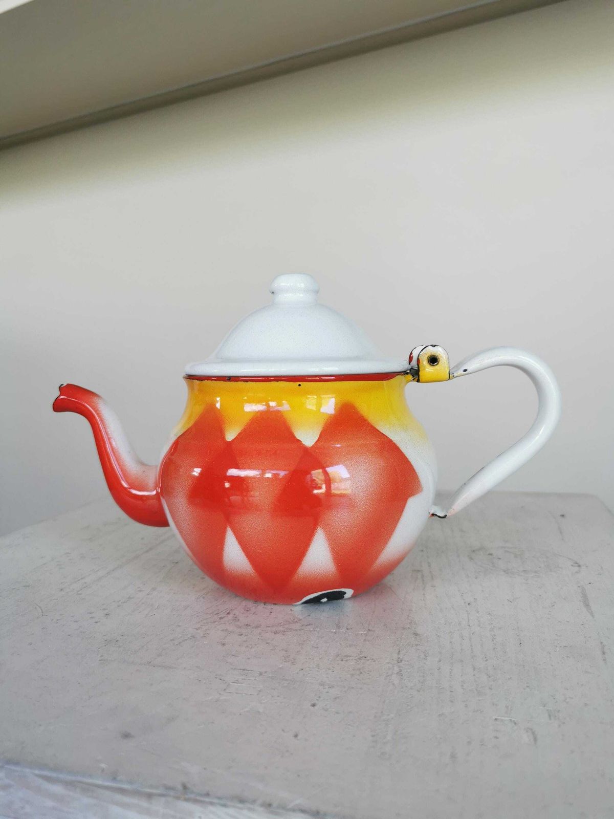 Vintage Enamel Teapot By Emo Celje / 1970s Yugoslavia / Vibrant Orange And Yellow Mid Century Slavic Metal Tea Kettle With A Lid photo buy