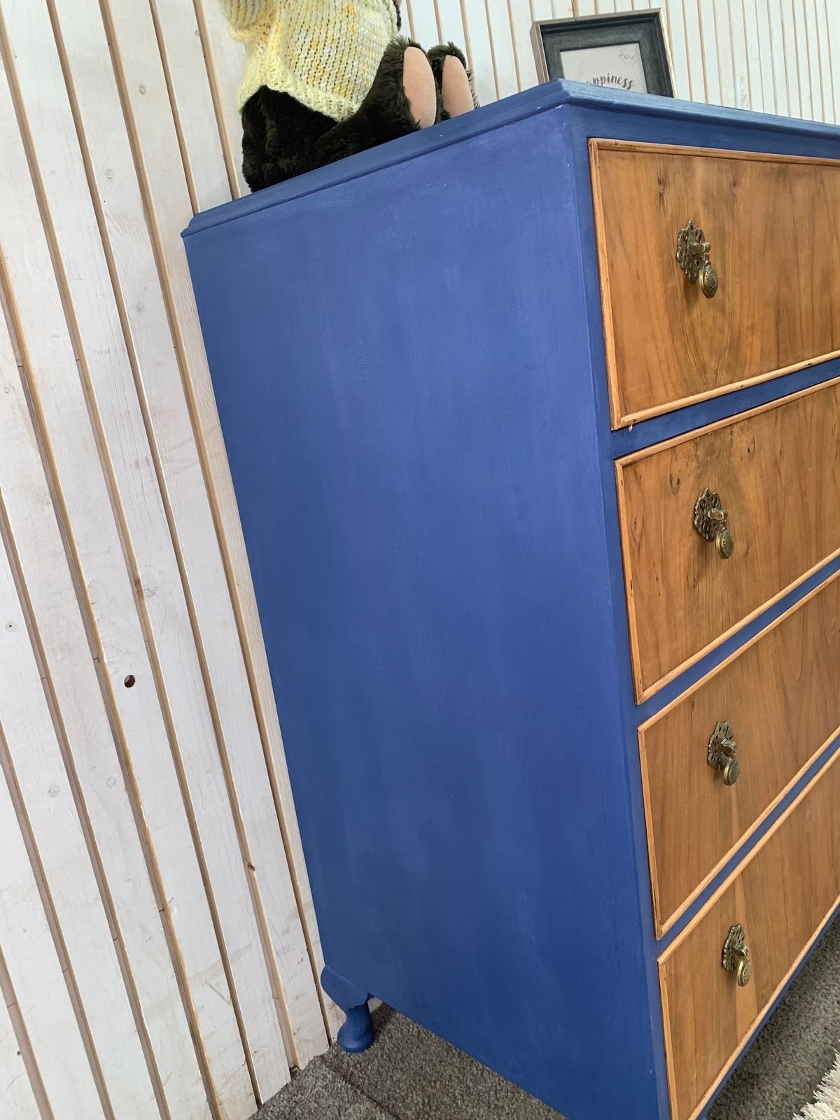 Upcycled 4 Drawer Chest In A  Blue Ink Colour On Queen Ann Legs. photo for sale
