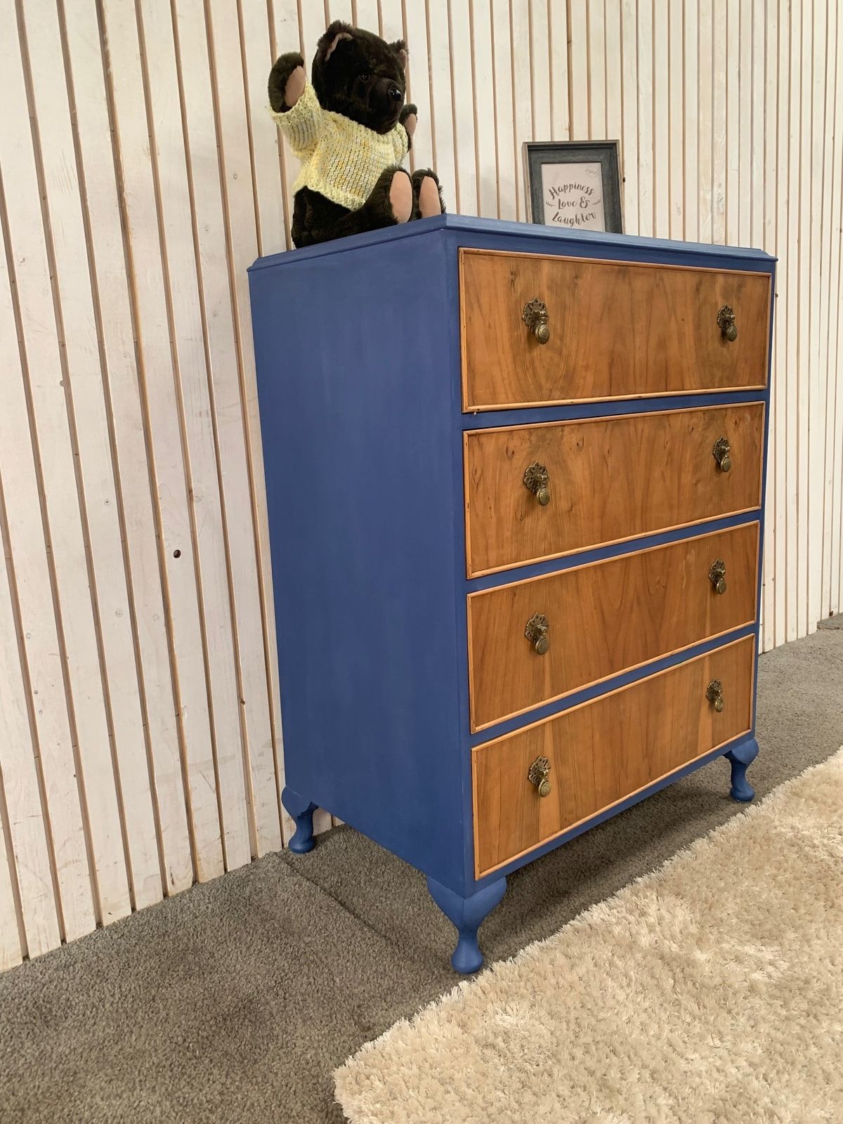 Upcycled 4 Drawer Chest In A  Blue Ink Colour On Queen Ann Legs. photo vinterior