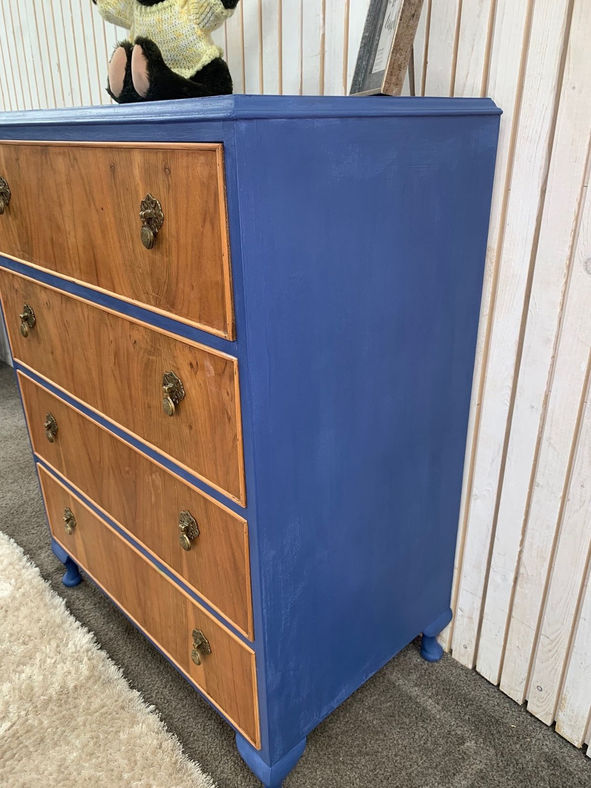 Upcycled 4 Drawer Chest In A  Blue Ink Colour On Queen Ann Legs. photo Furniture