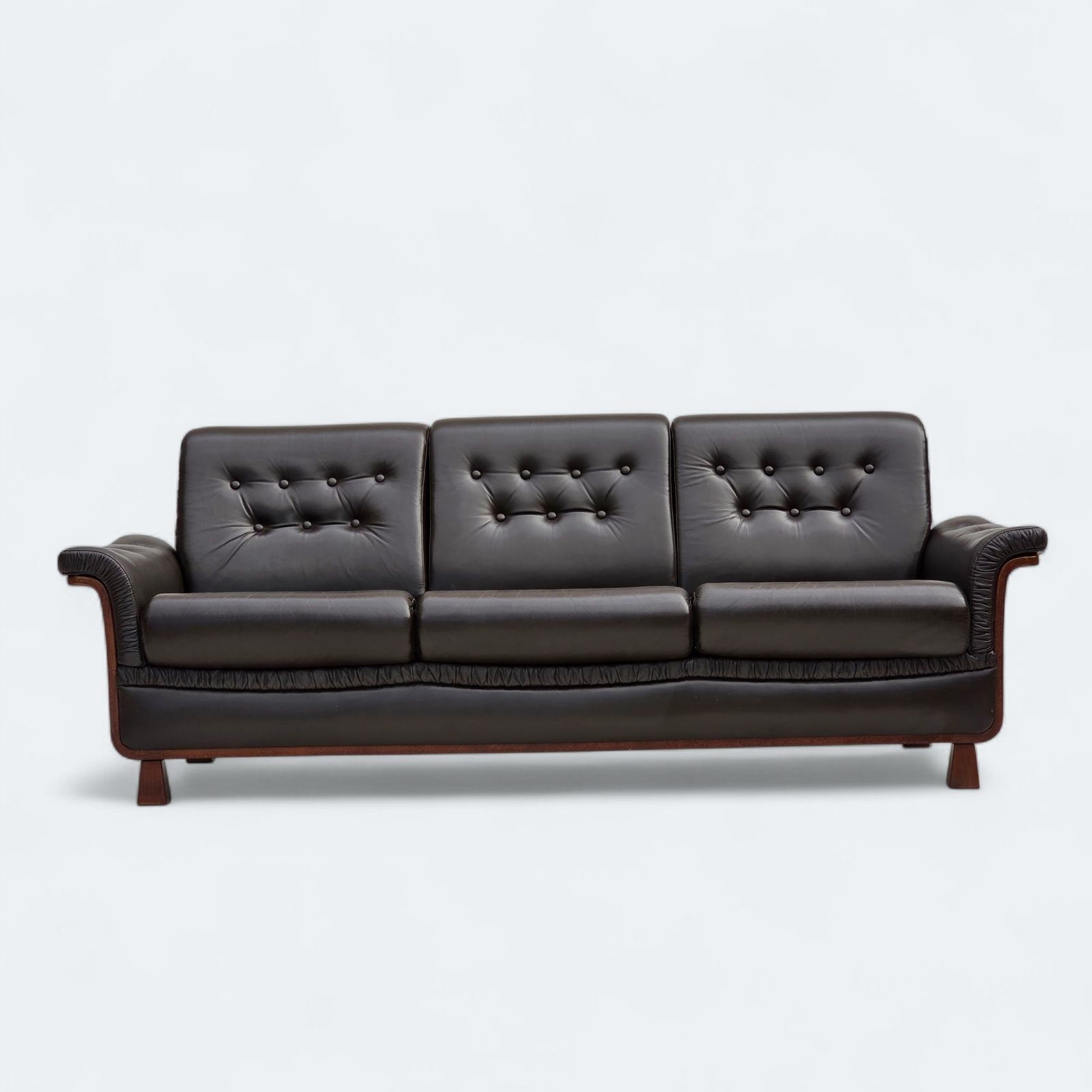 Scandinavisch 3 Zitsbank, Jaren 1970, Meubelleer, Teakhouten Poten, Gebogen Hout.