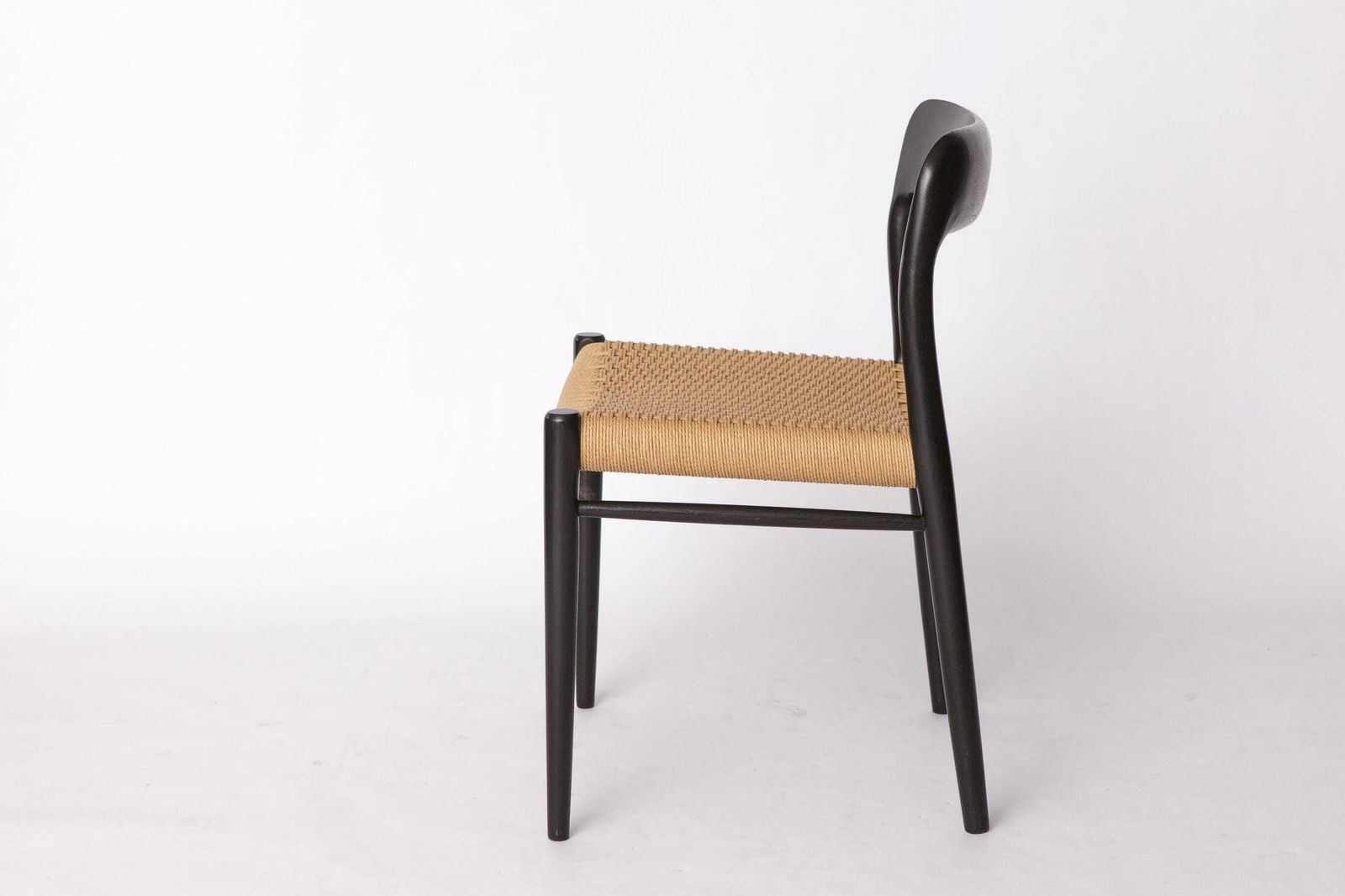 Niels Møller Model 75 Chair In Black Oak With Danish Cord, 1960s Mid Century Modern Scandinavian Design photo vinterior