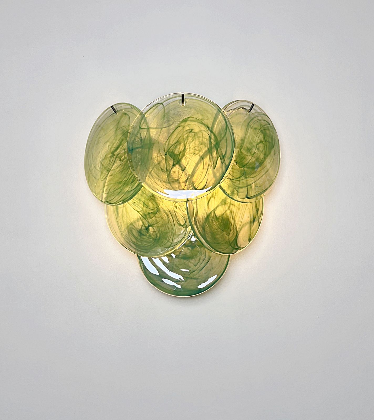 Pair Of Glass Wall Sconces   6 Alabaster Green Disks photo for sale
