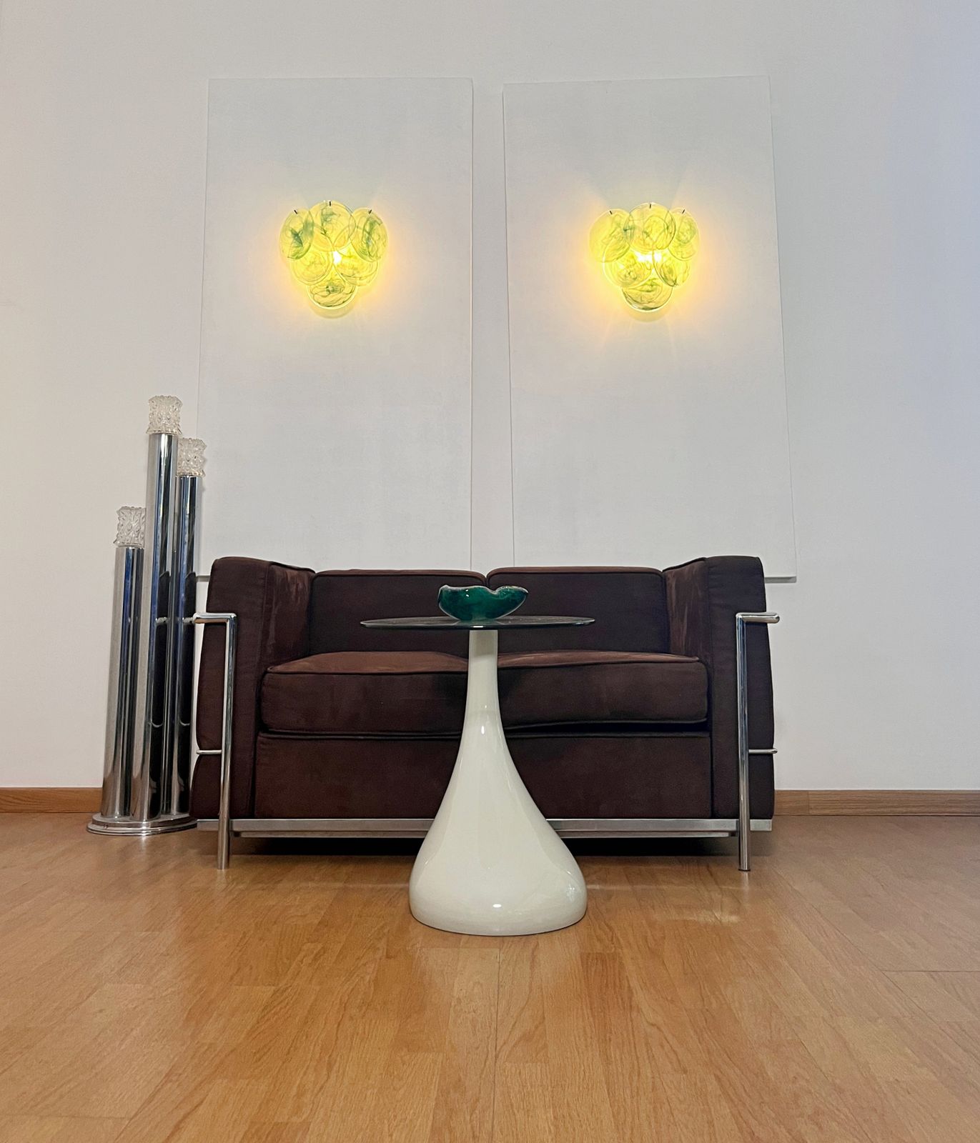Pair Of Glass Wall Sconces   6 Alabaster Green Disks photo Lighting
