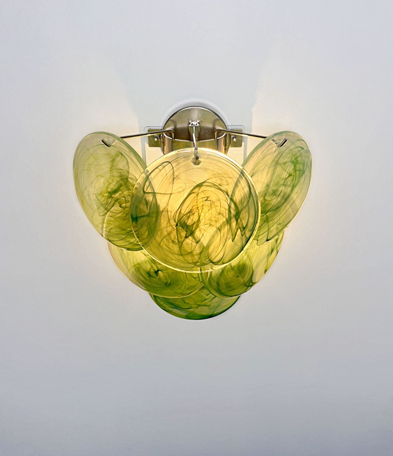 Pair Of Glass Wall Sconces   6 Alabaster Green Disks photo vinterior