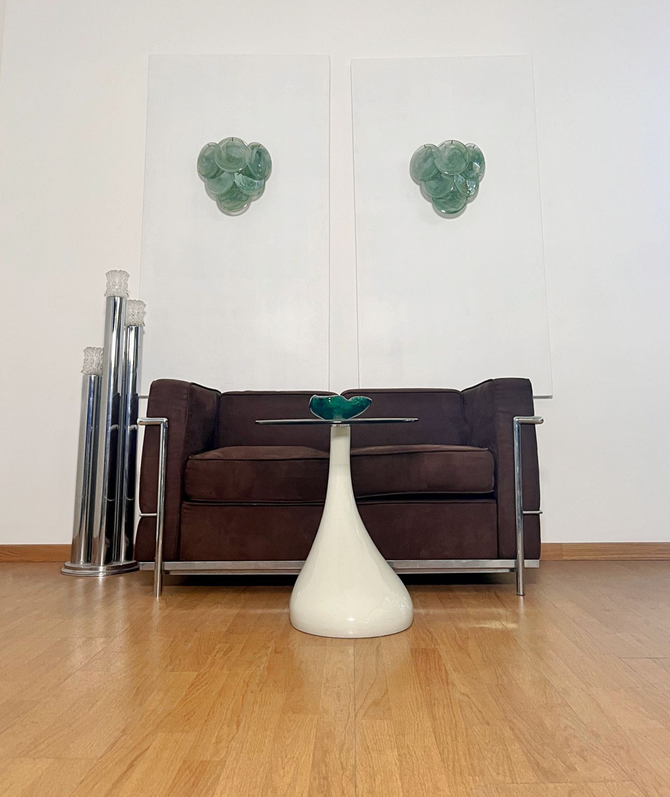 photo buy Pair Of Glass Wall Sconces   6 Alabaster Green Disks