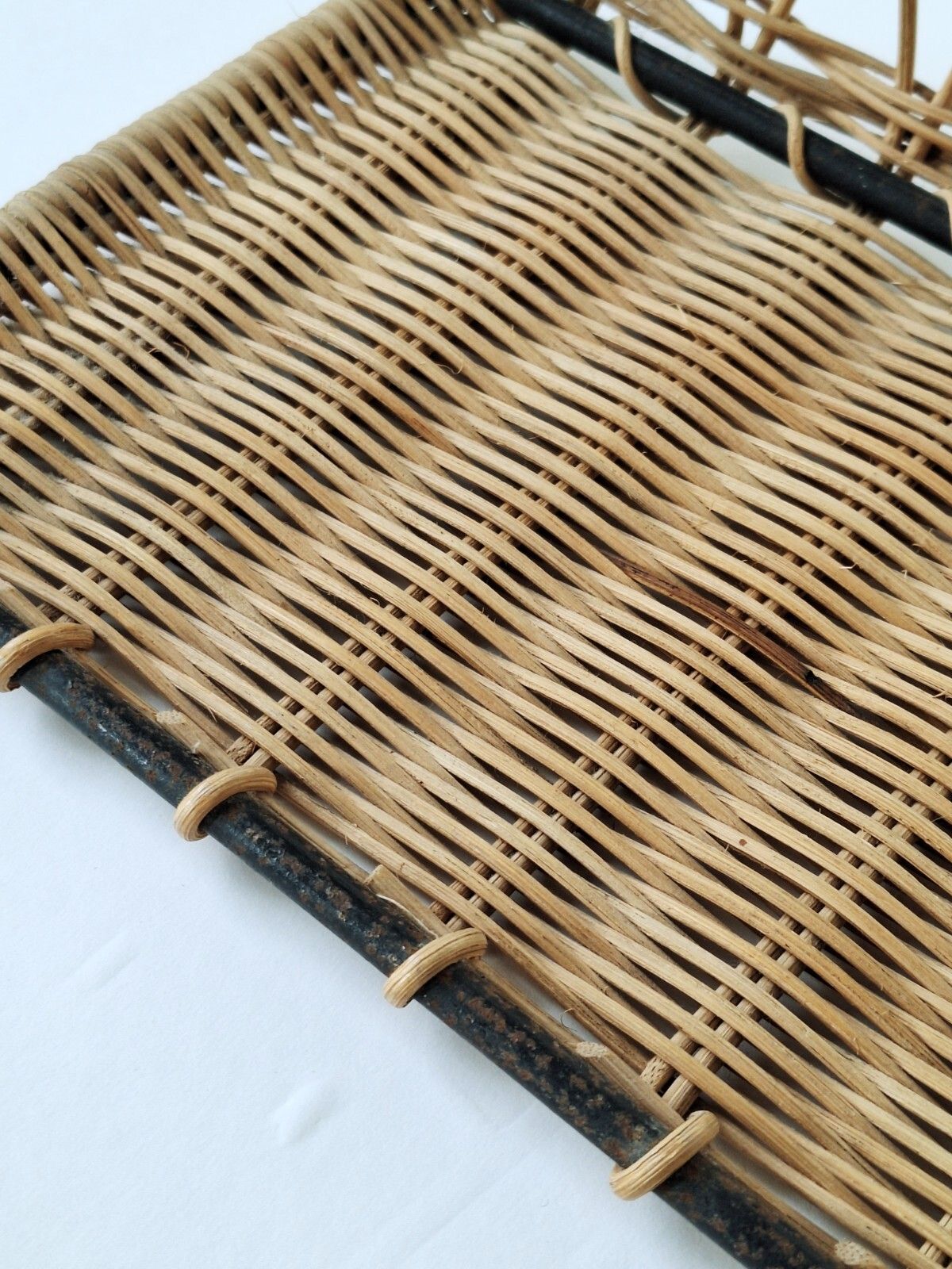 Furniture Mid Century French Wicker & Iron Shelf, Attd To Raoul Guy photo