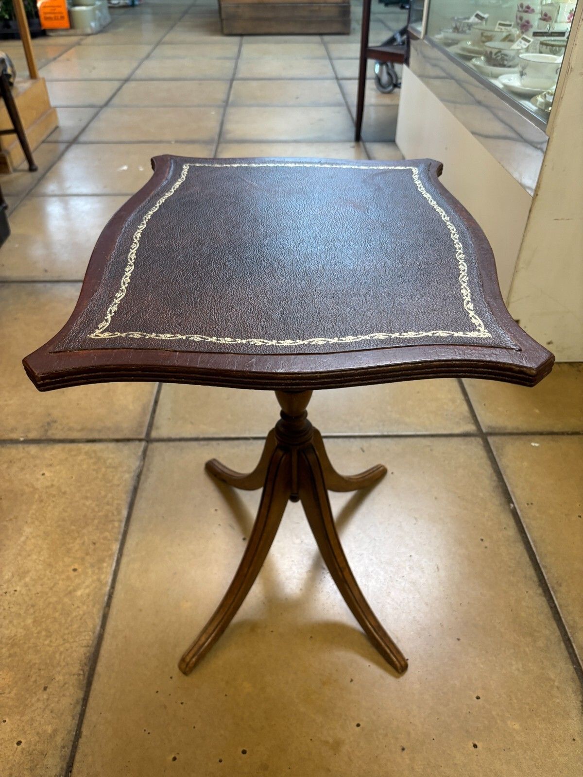 Antique Mahogany Occasional Table With Leather Top photo vintage