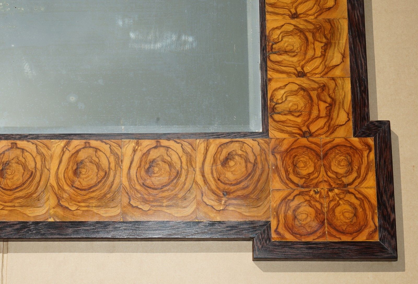 Exquisite Bevelled Edge Oyster Laburnum Wood Wall Mirror Sublime Patina photo 2750.0