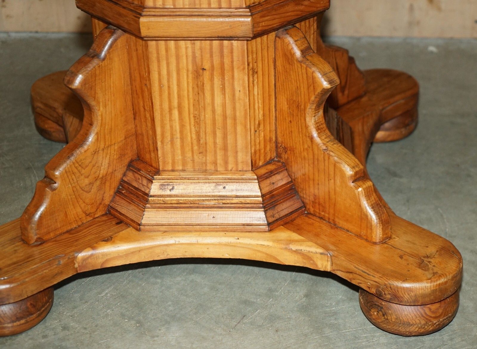 Stunning Round Circa 1940's Pitch Pine Dining Table With Thick Pedestal Base photo buy