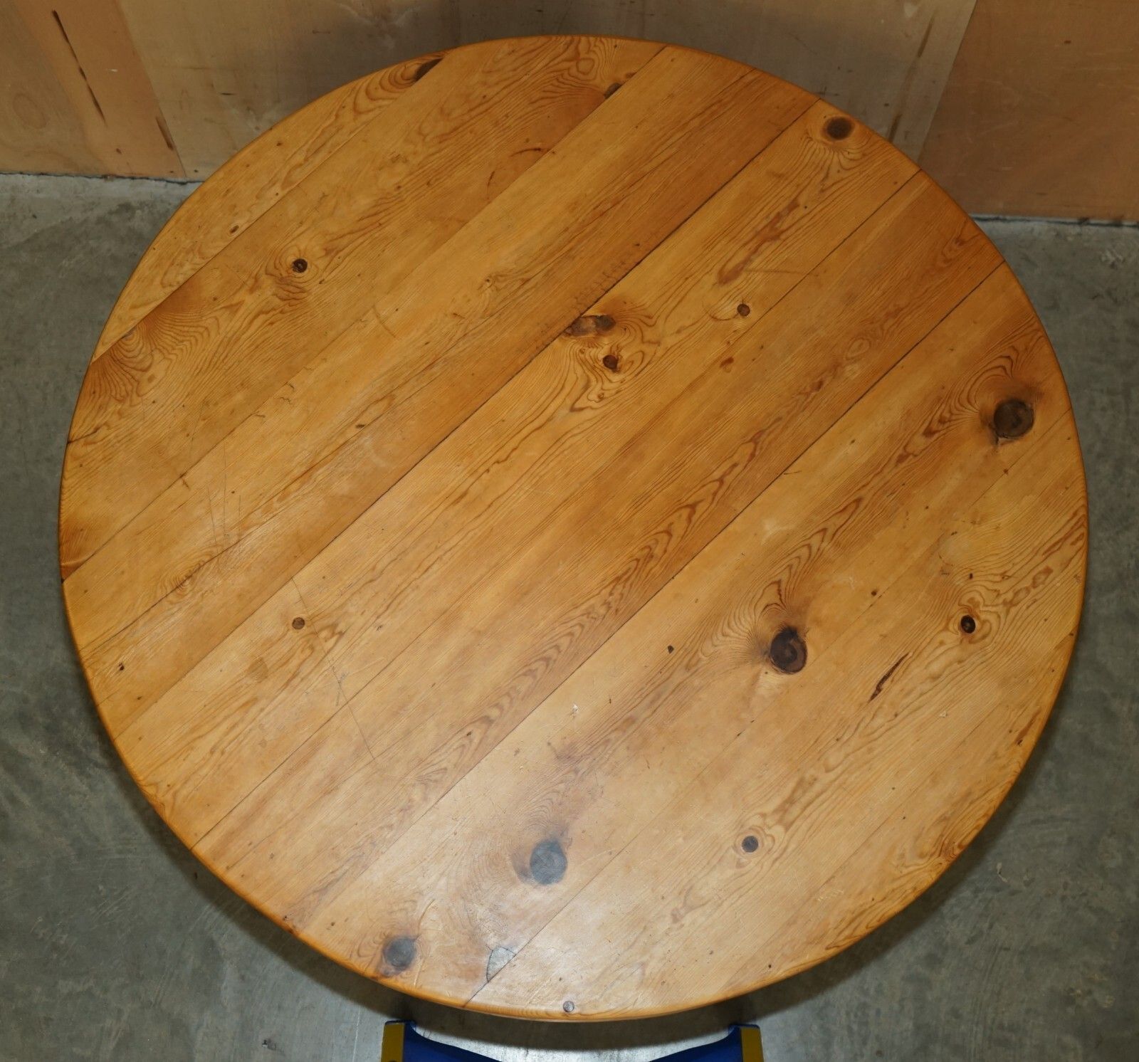 Stunning Round Circa 1940's Pitch Pine Dining Table With Thick Pedestal Base photo vintage