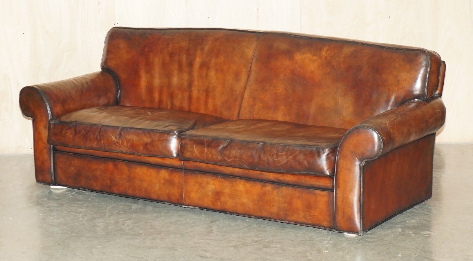 Stunning Rrp £24,000 Ralph Lauren Fully Restored Heritage Brown Leather Sofa