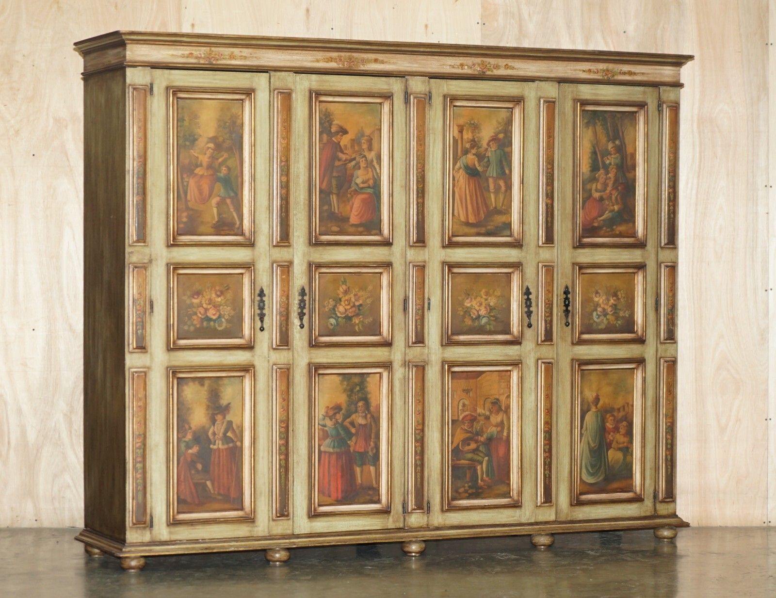 Stunning Vintage Oak Italian Housekeepers Cupboard Or Double Bank Wardrobe