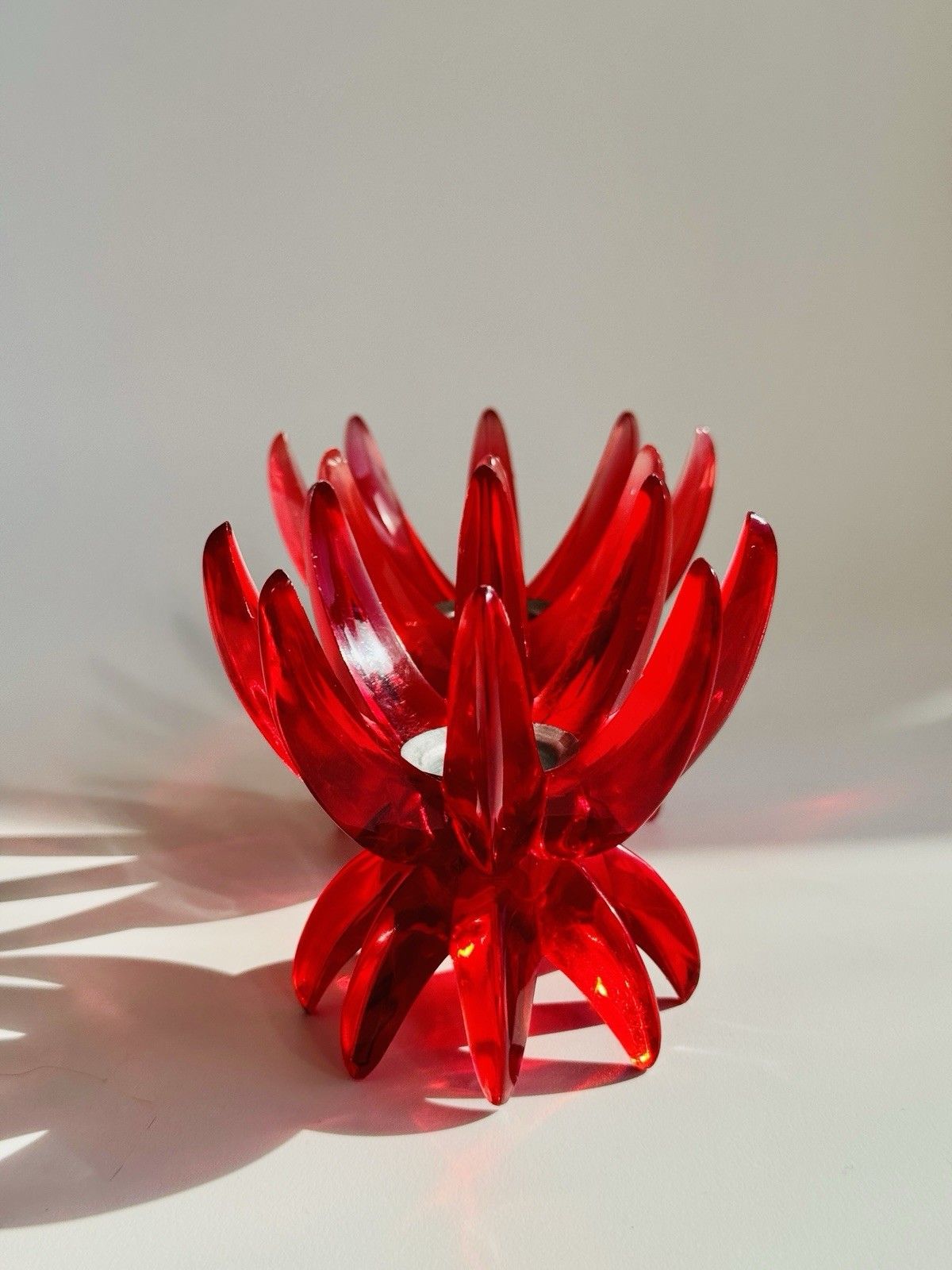 2 Red Lucite 1960’s Friedel Ges Gesch Lotus Candlesticks Germany Space Age photo vinterior