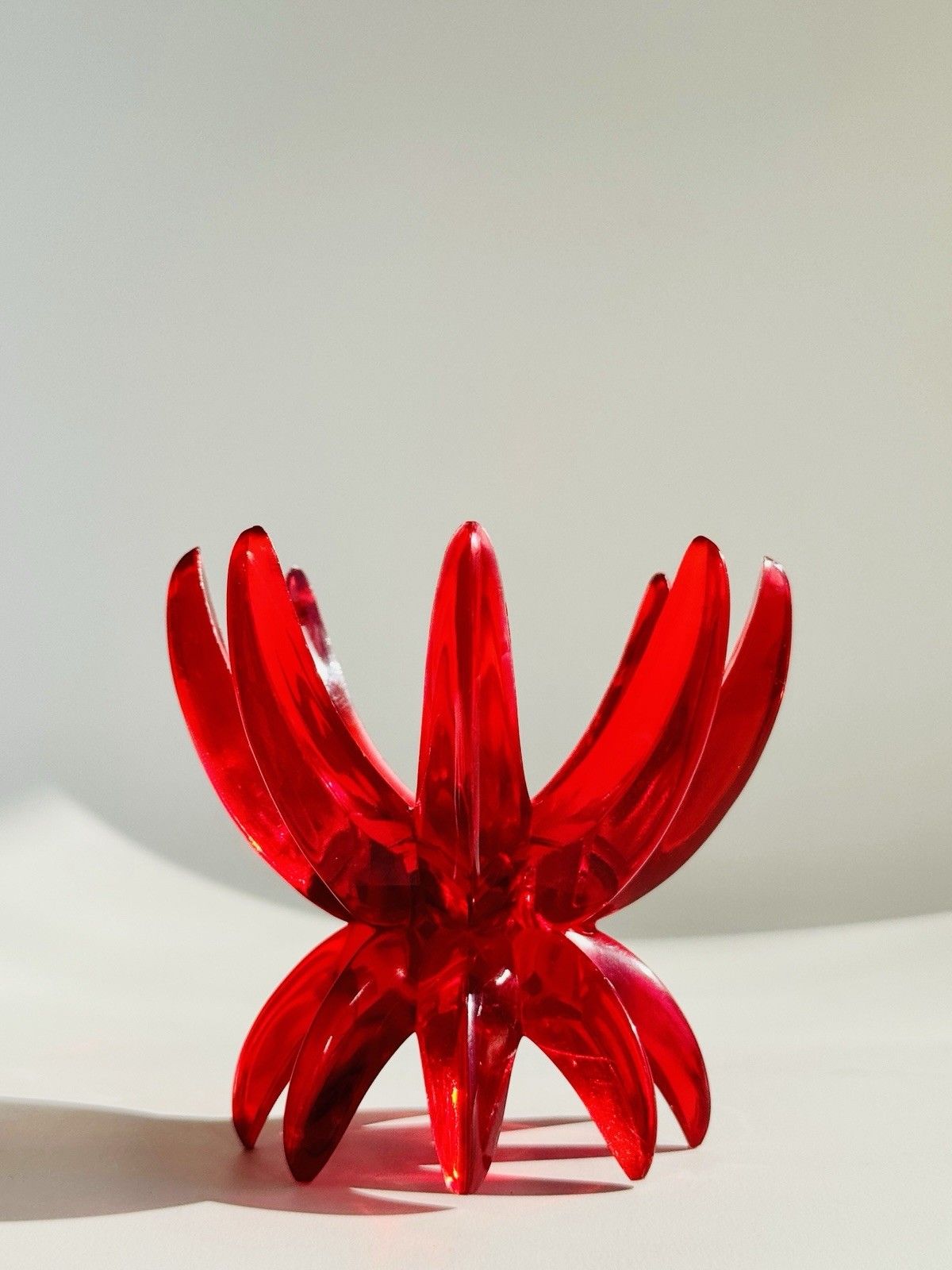 photo vinterior 2 Red Lucite 1960’s Friedel Ges Gesch Lotus Candlesticks Germany Space Age