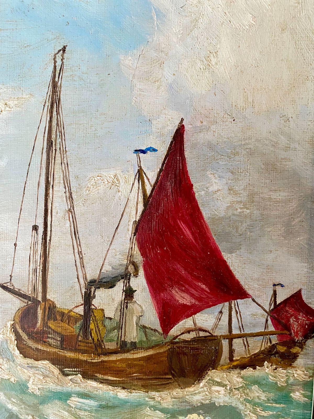Early 20thc Naive School Red Sailed Boats photo Art