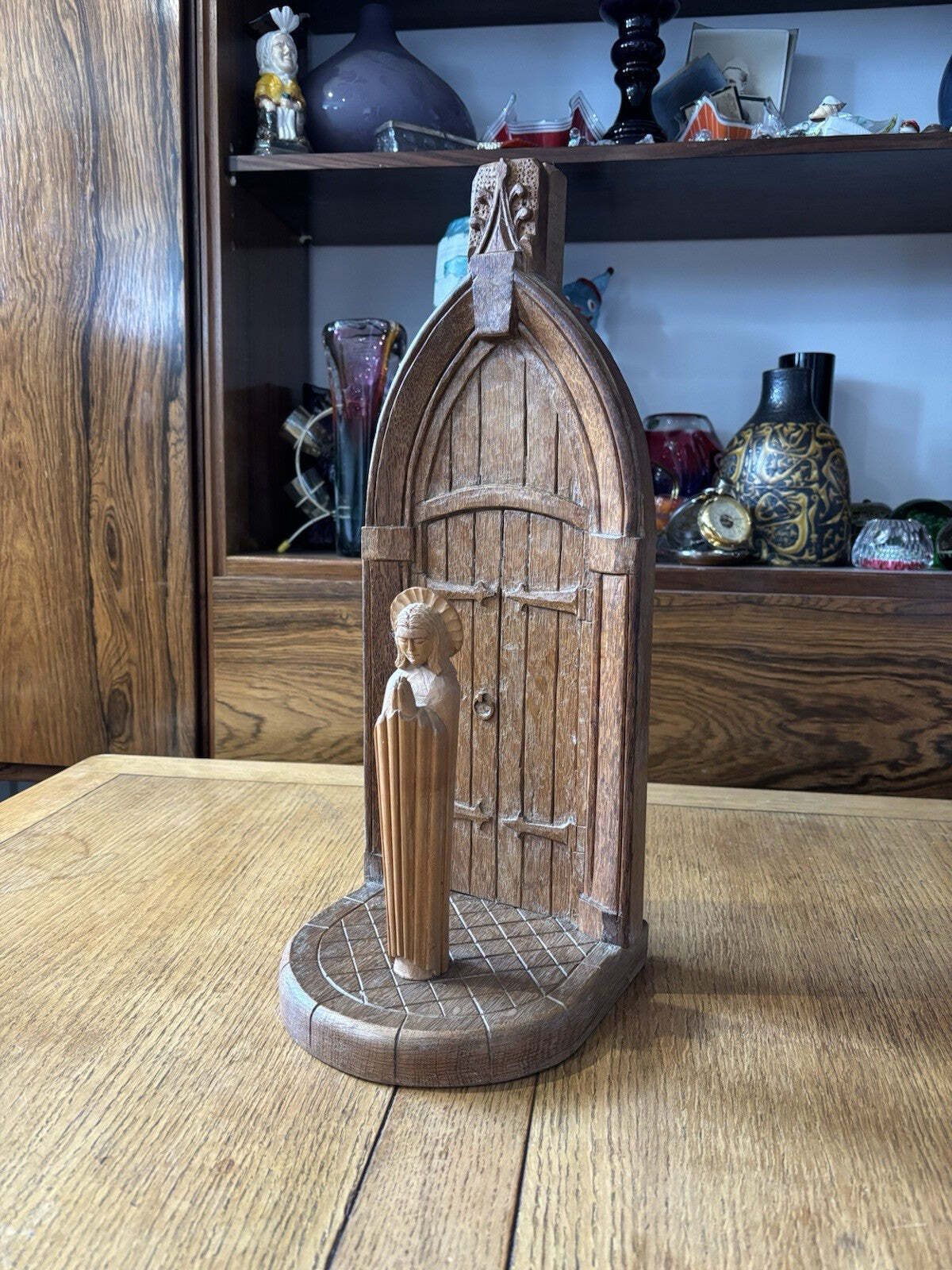 Mid Century Carved Oak Table Lamp Base photo Lighting