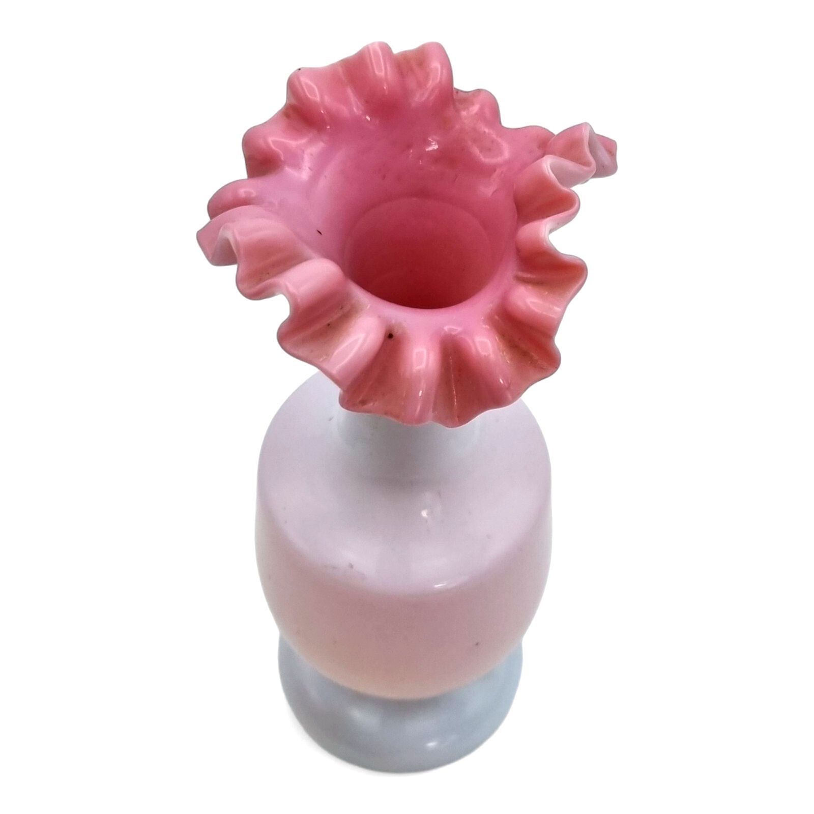 Victorian Vase Jack In The Pulpit Opaline Pink Milk Glass Ruffle Bud Vase photo for sale