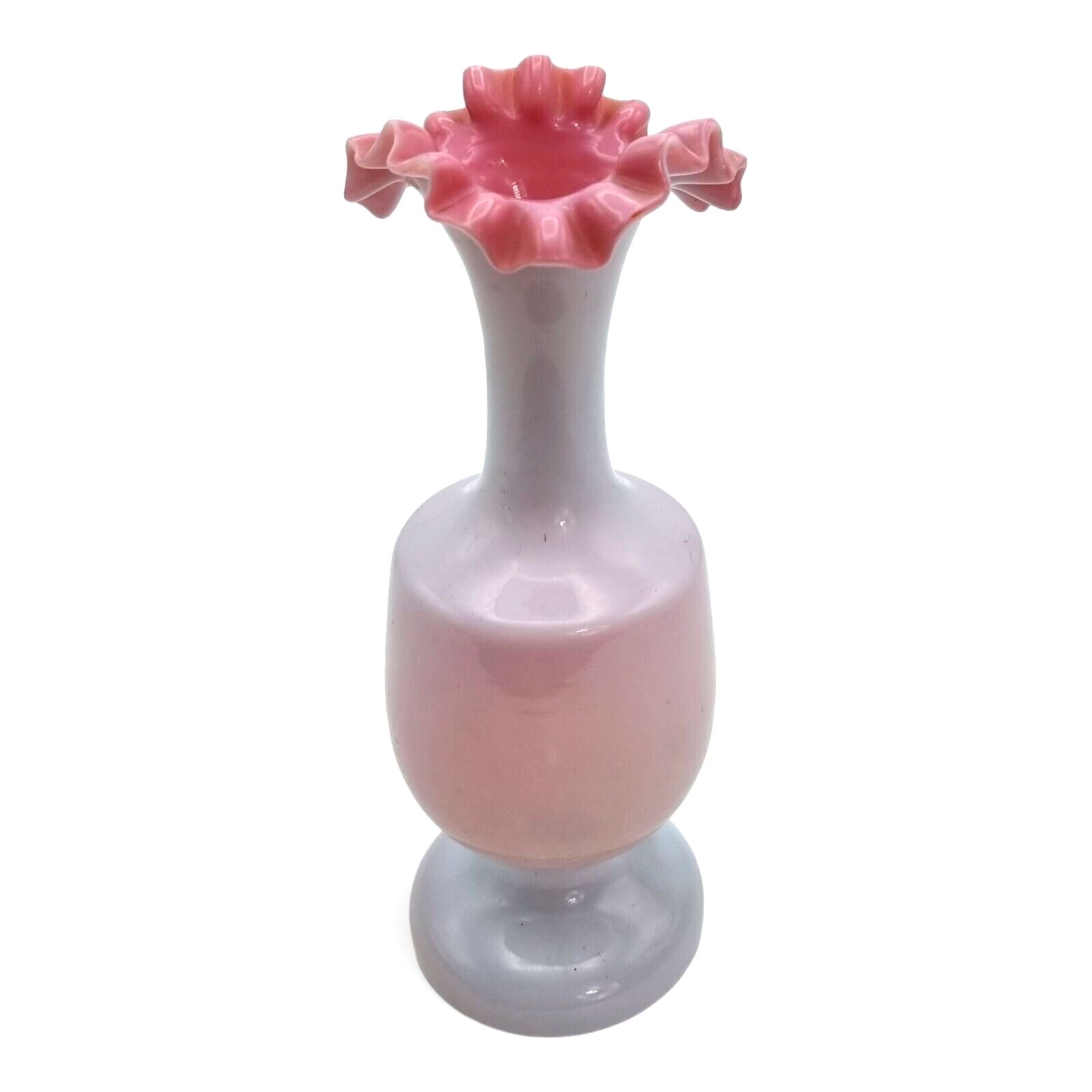 Victorian Vase Jack In The Pulpit Opaline Pink Milk Glass Ruffle Bud Vase photo vintage