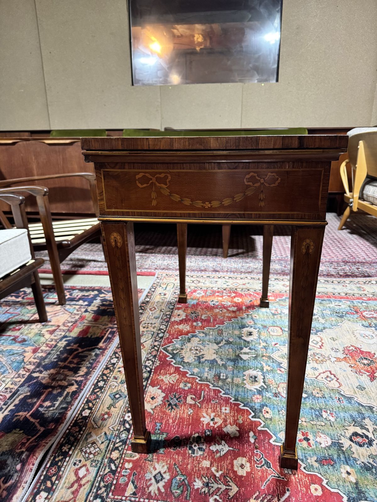 18th Century Marquetry Mahogany And Rosewood Veneer Fold Over Card Table photo 1250.0