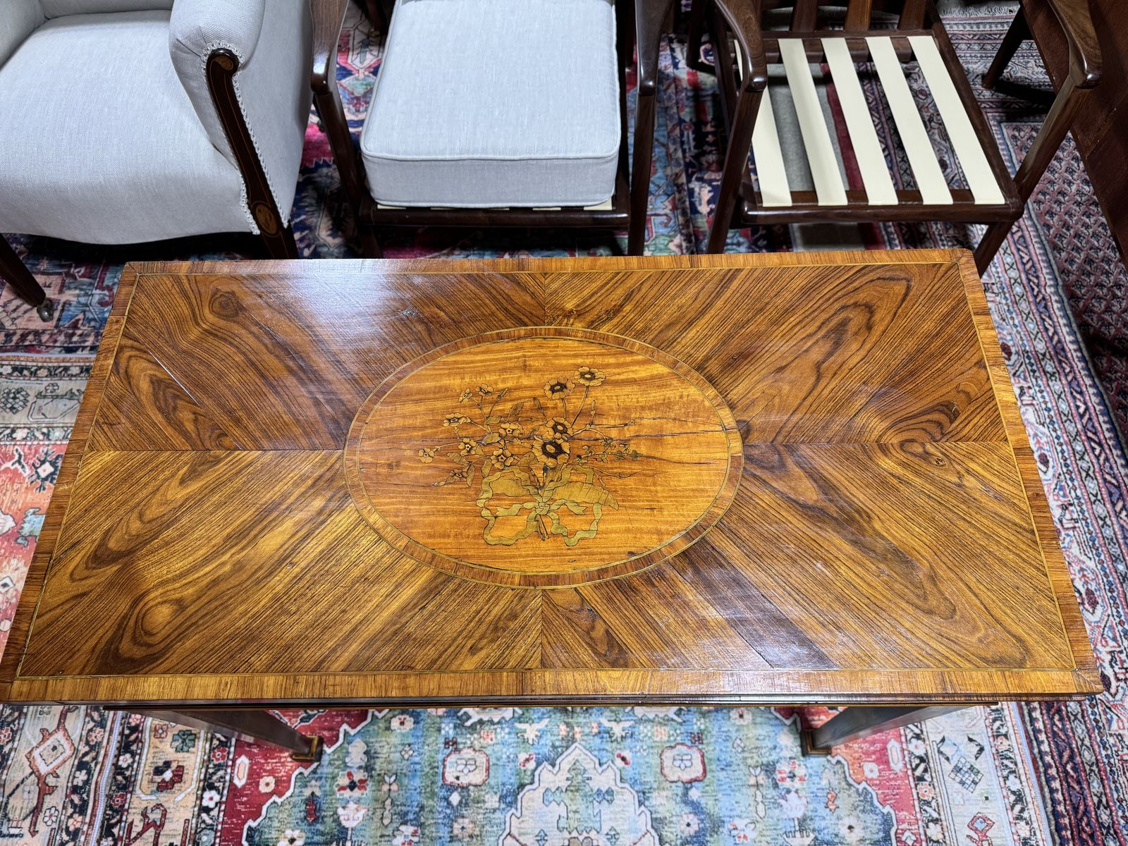 18th Century Marquetry Mahogany And Rosewood Veneer Fold Over Card Table photo vintage
