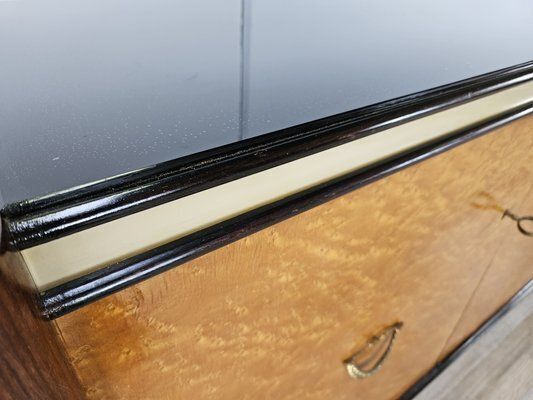 Art Deco Sideboard In Mahogany And Maple With Black Glass And Brass Finishes By Osvaldo Borsani For La Permanente Mobili Cantù, 1950 photo Furniture