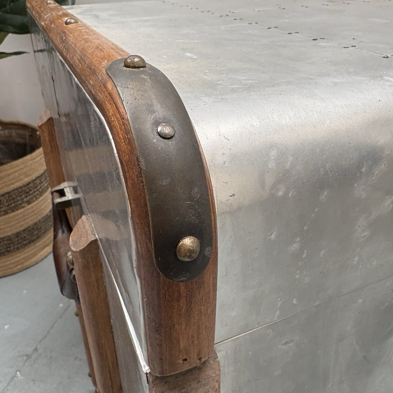 Industrial Aluminium Aviator Style Side Table Storage Box photo vintage