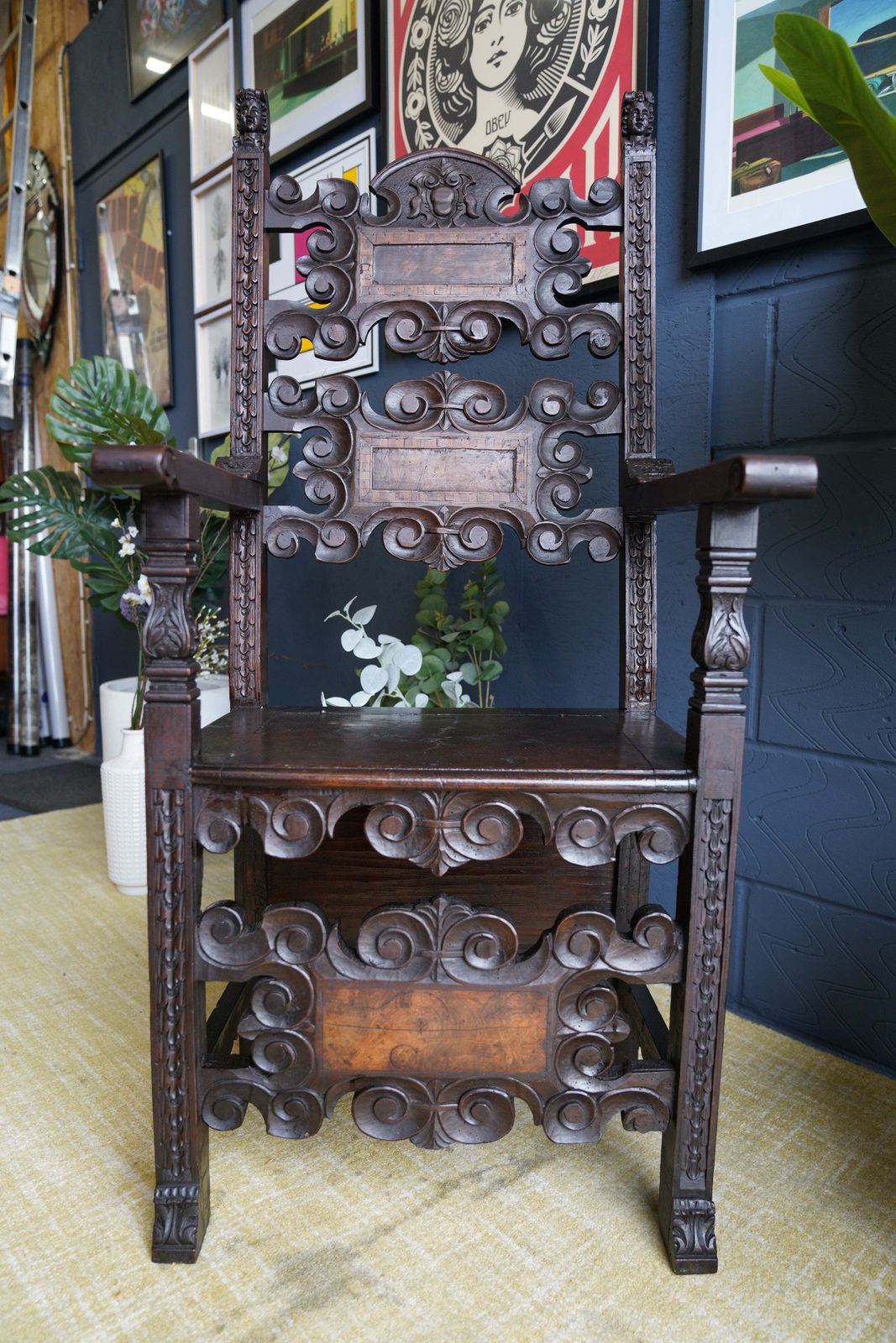 Italian Renaissance Revival Hall Chair Carved Wainscot Throne Ecclesiastical photo 1800.0