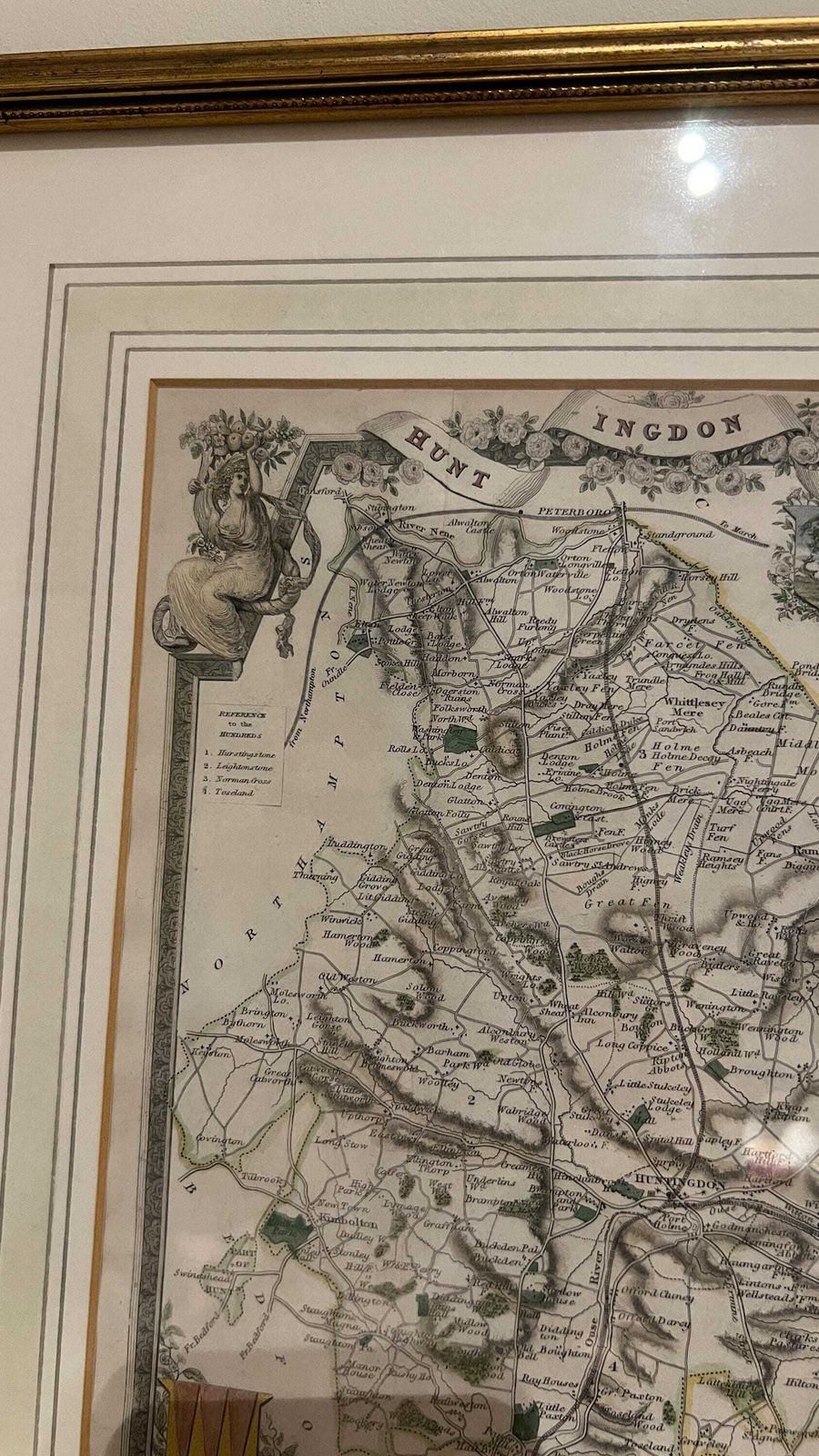 Framed 19th Century Map Of Huntingdonshire By Thomas Moule – Decorative Antique County Map photo vinterior