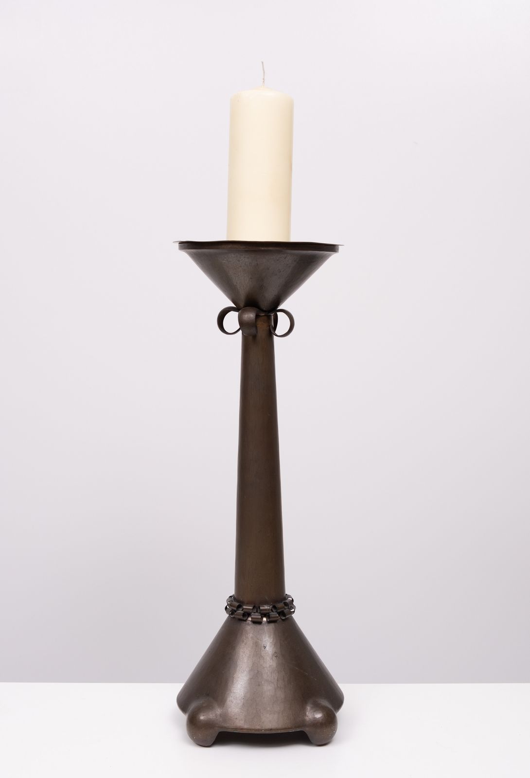 Amsterdam School Art Deco Hammered Copper Candle Stand Holland photo vinterior