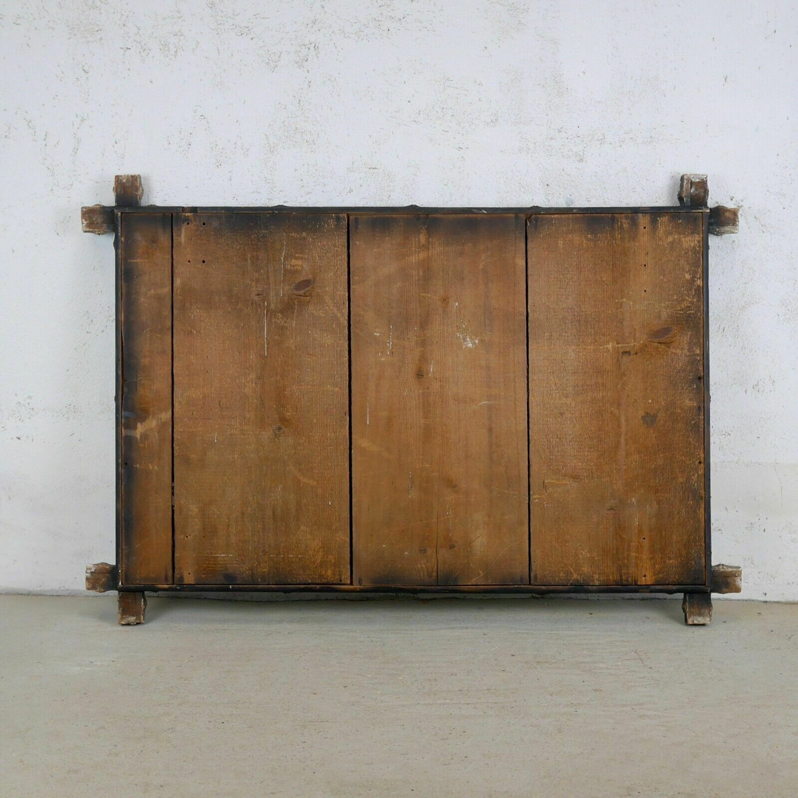 305.0 Large French Rustic Wooden Gesso Faux Bamboo Overmantel Mirror photo