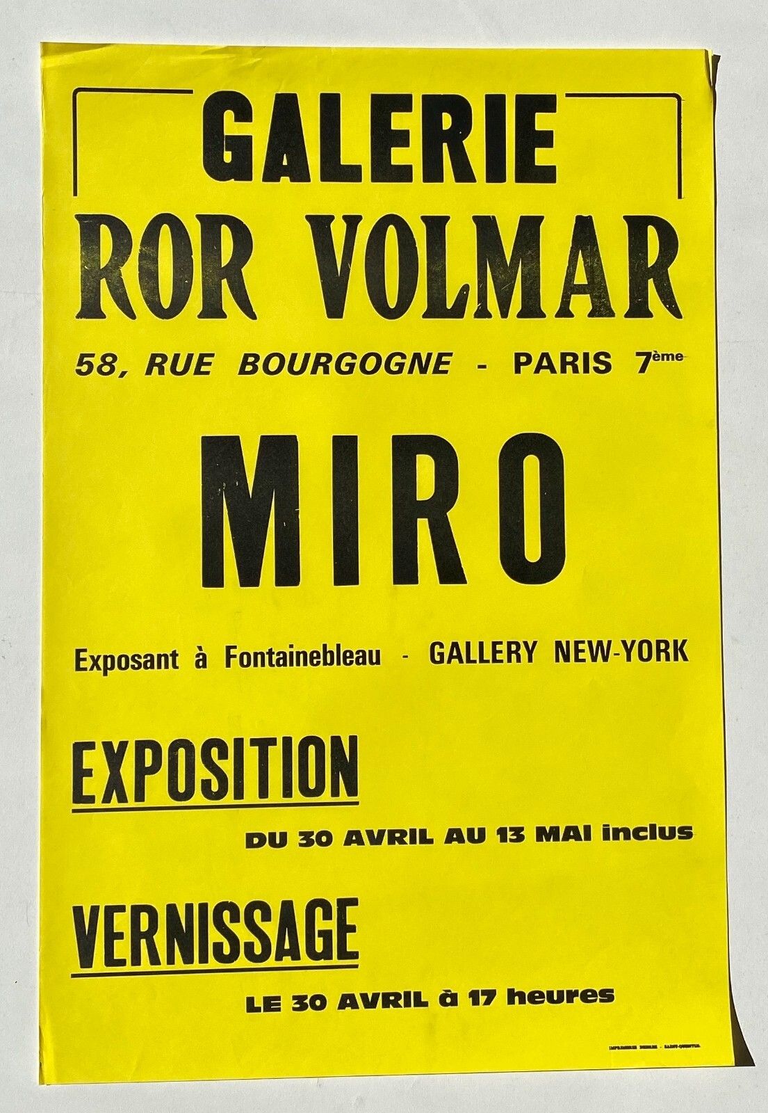 Miro Joan Exhibition Poster Galerie Ror Volmar Paris Yellow Typography