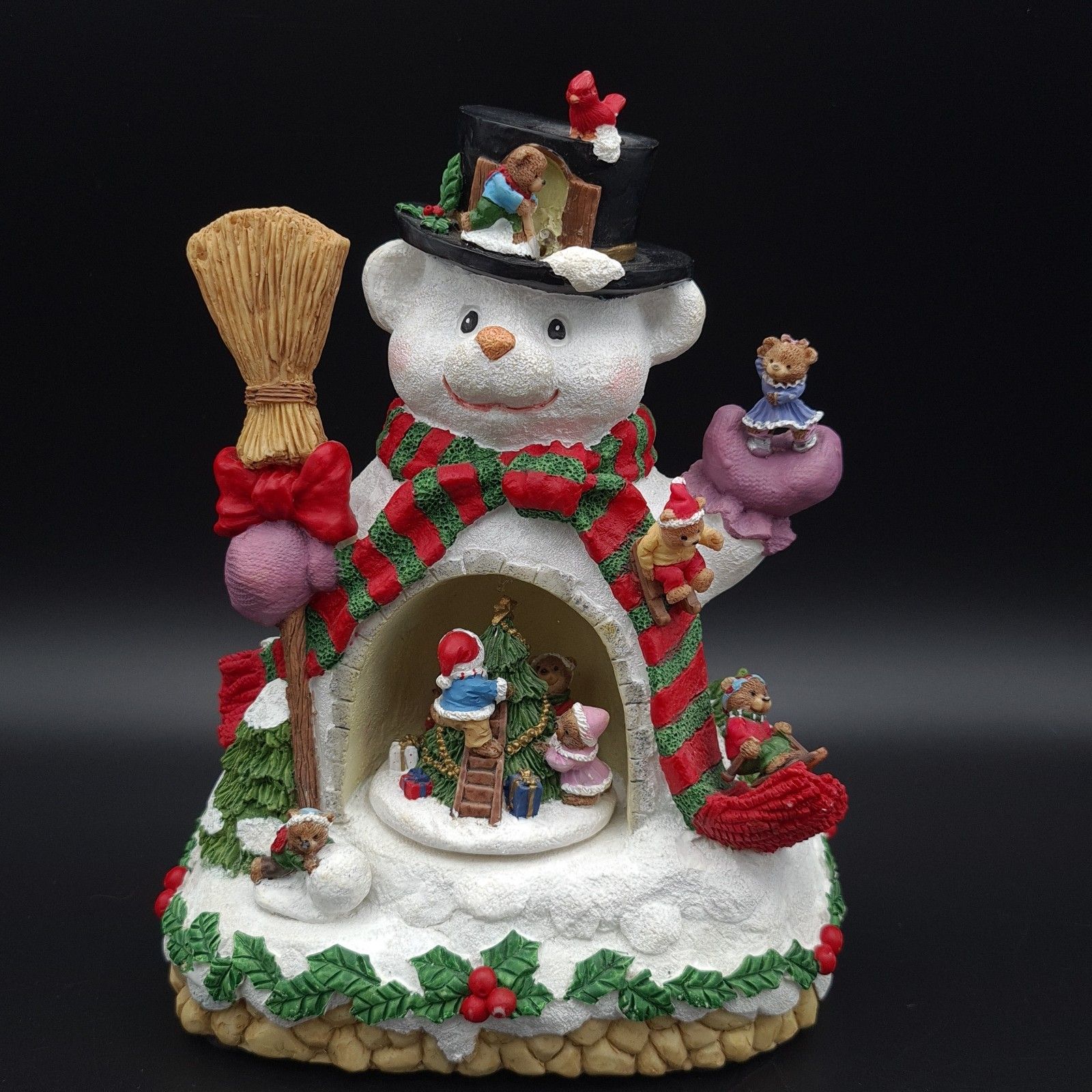 Light Up Christmas Music Box Teddy Bear Snowman & Bears Playing To Xmas Song