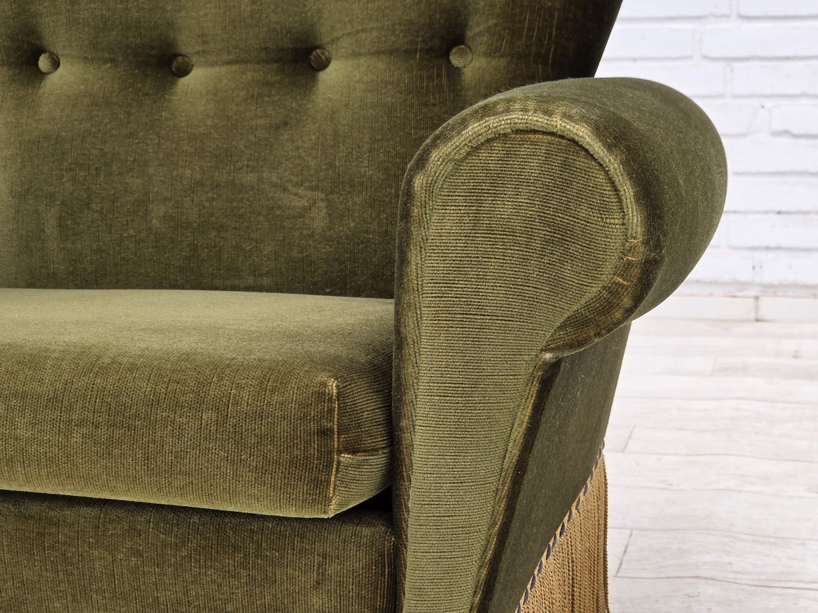 1970s, Danish Lounge Chair, Low, Furniture Velour, Ash Wood Legs. photo Furniture