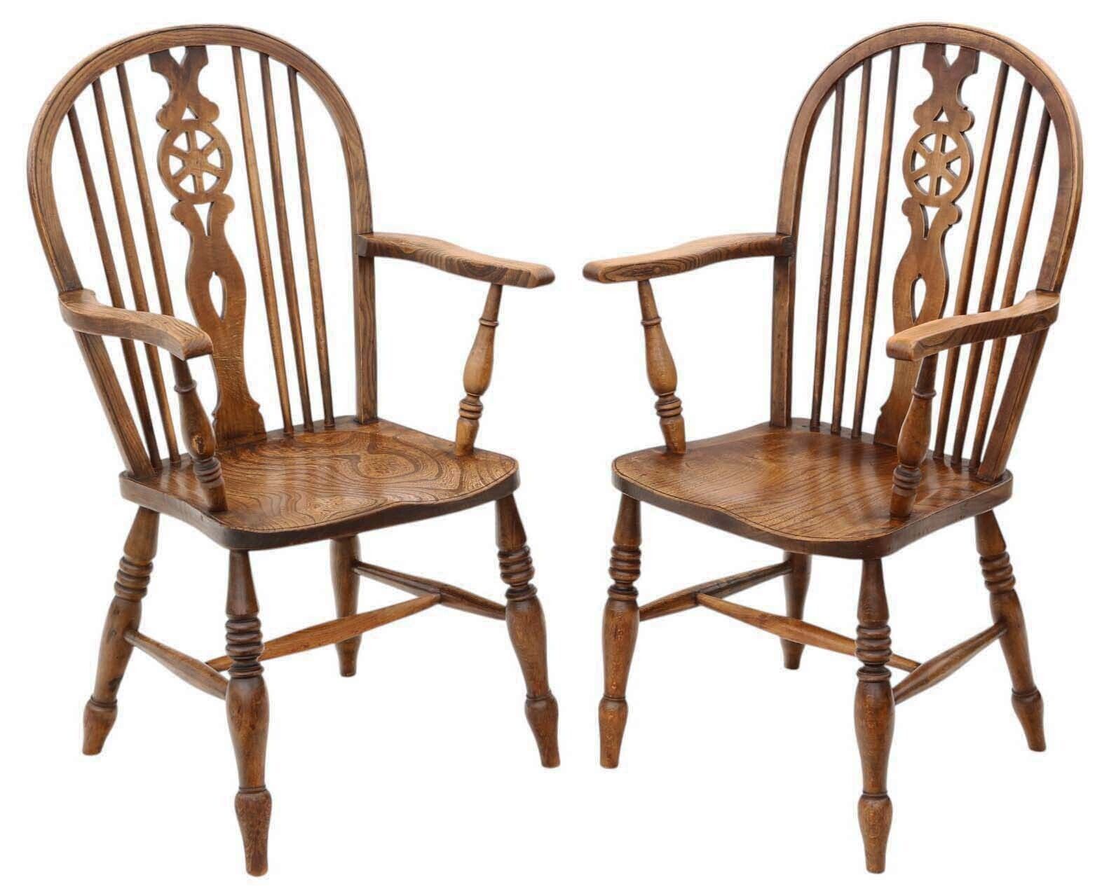 Antique Harlequin Set Of 8 (6 Plus 2) Ash Elm Beech Kitchen Dining Chairs C1910 photo for sale