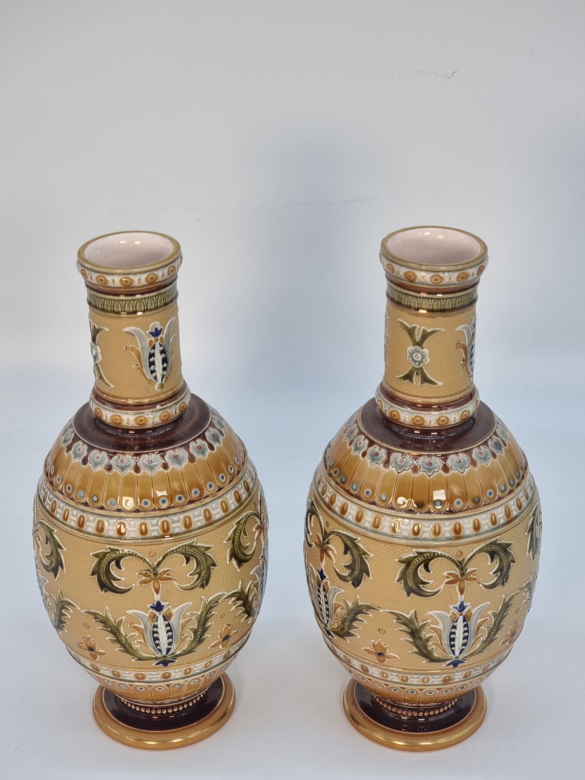 A Pair Of Late 19th Century German Pottery Vases, Made By The Mettlach Factory, Circa 1890 photo Home Decor