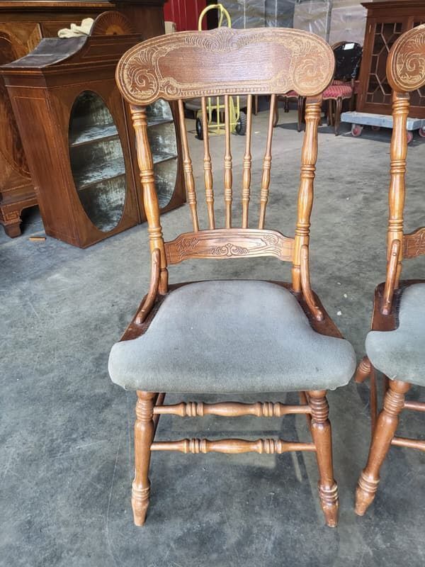 20thc 4 Continental High Back Carved Kitchen Country Dining Chairs Fabric Seats photo for sale
