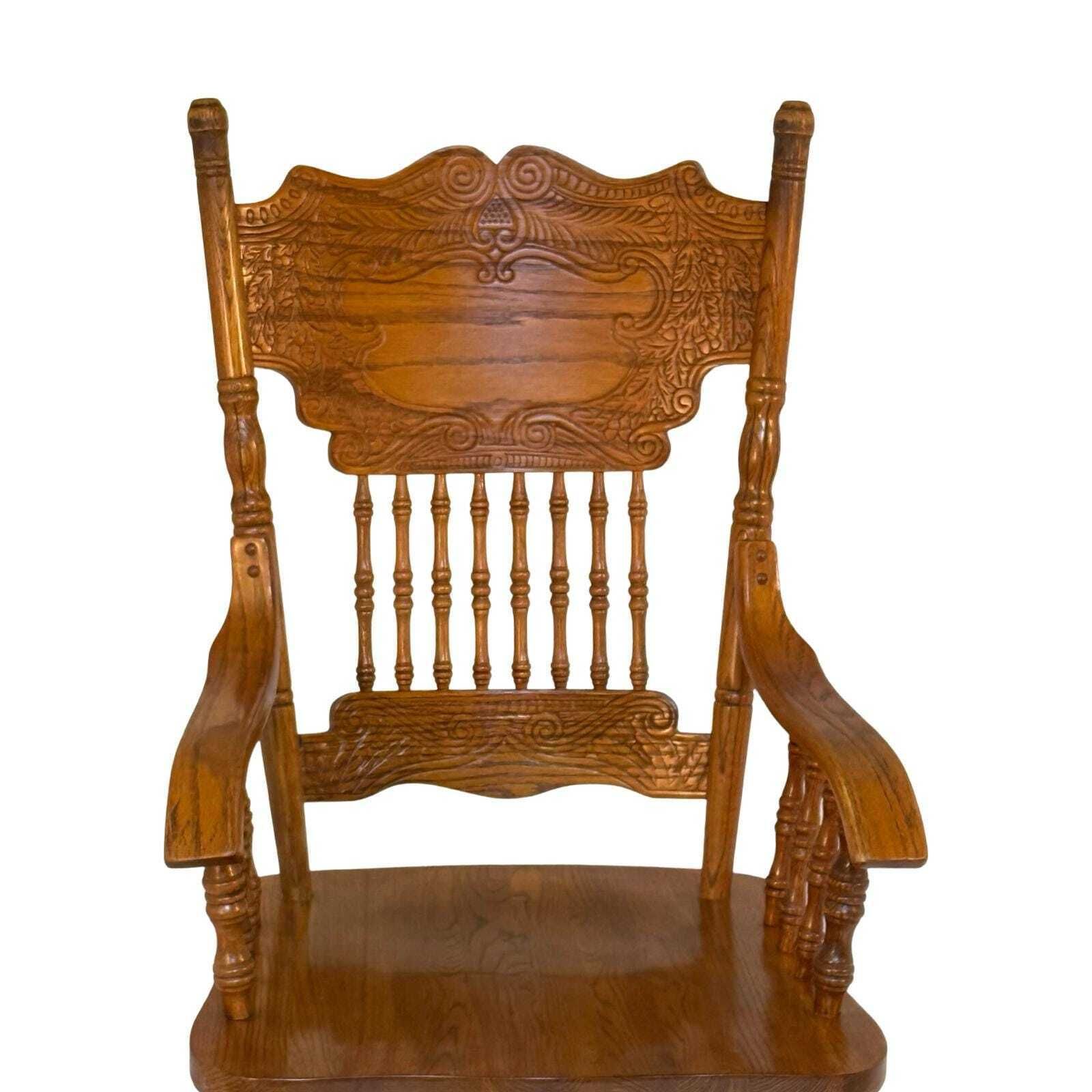 Vintage   Solid Oak   Rotating Desk Chair With Turned Colums And Hand Carved Backrest photo for sale